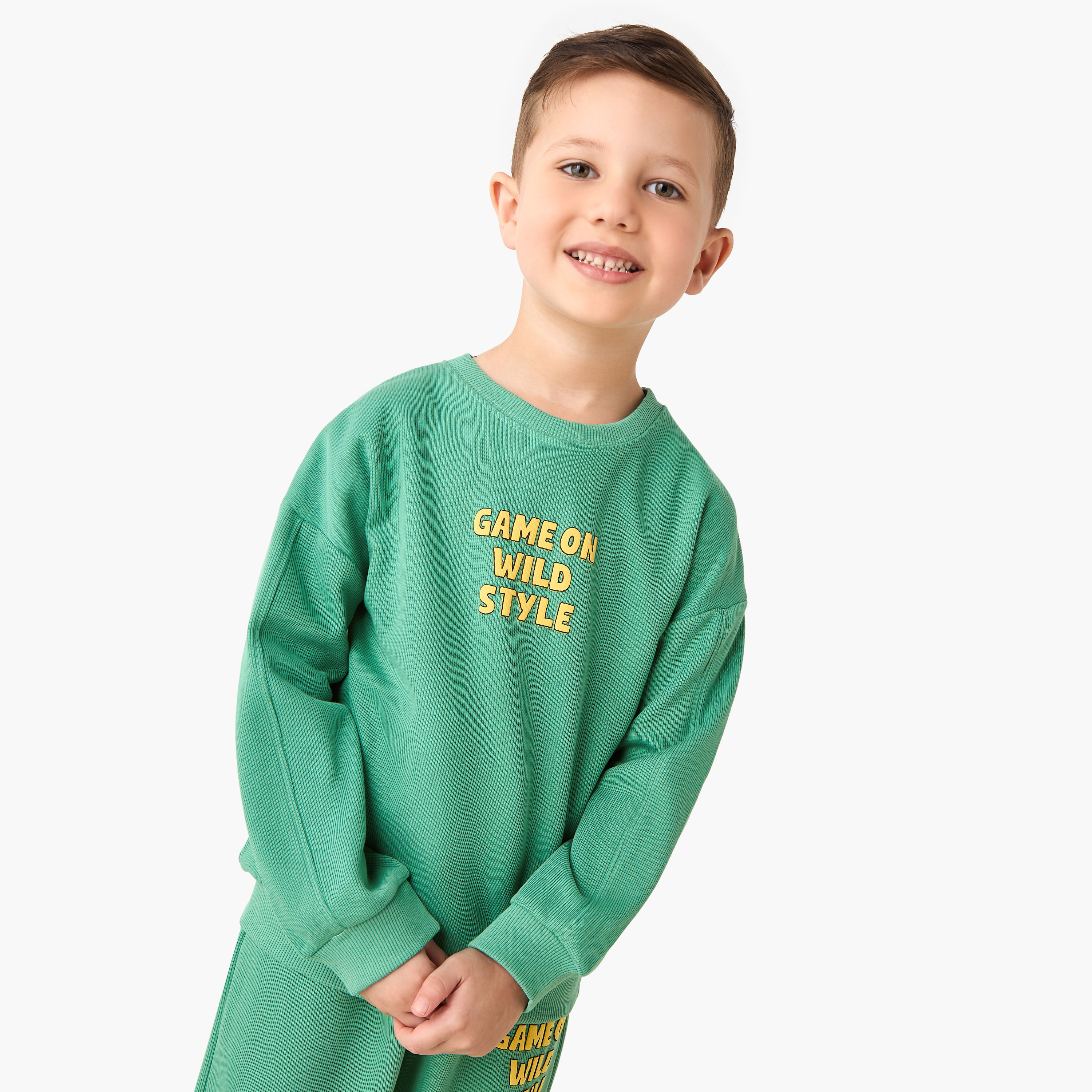 Juniors Boys Sweatshirt and Joggers Set with Slogan Print - Cotton - Long Sleeves - Crew Neck-boys-clothing-setsandcoords-image-2