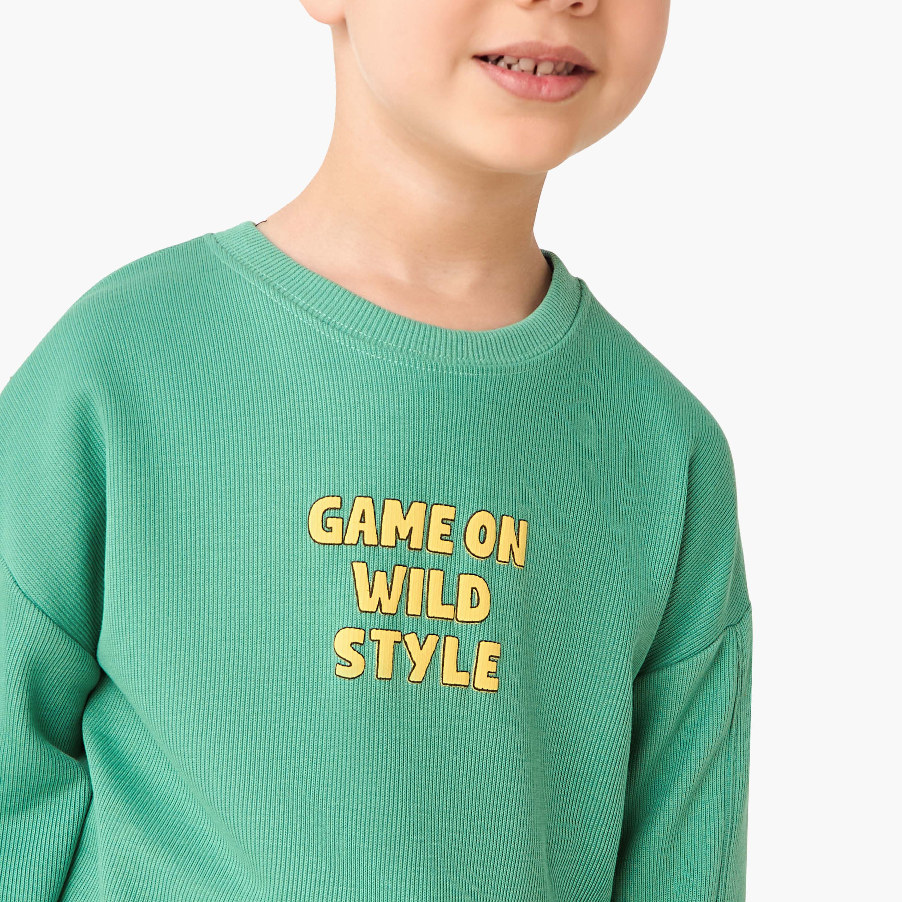 Juniors Boys Sweatshirt and Joggers Set with Slogan Print - Cotton - Long Sleeves - Crew Neck-boys-clothing-setsandcoords-image-5