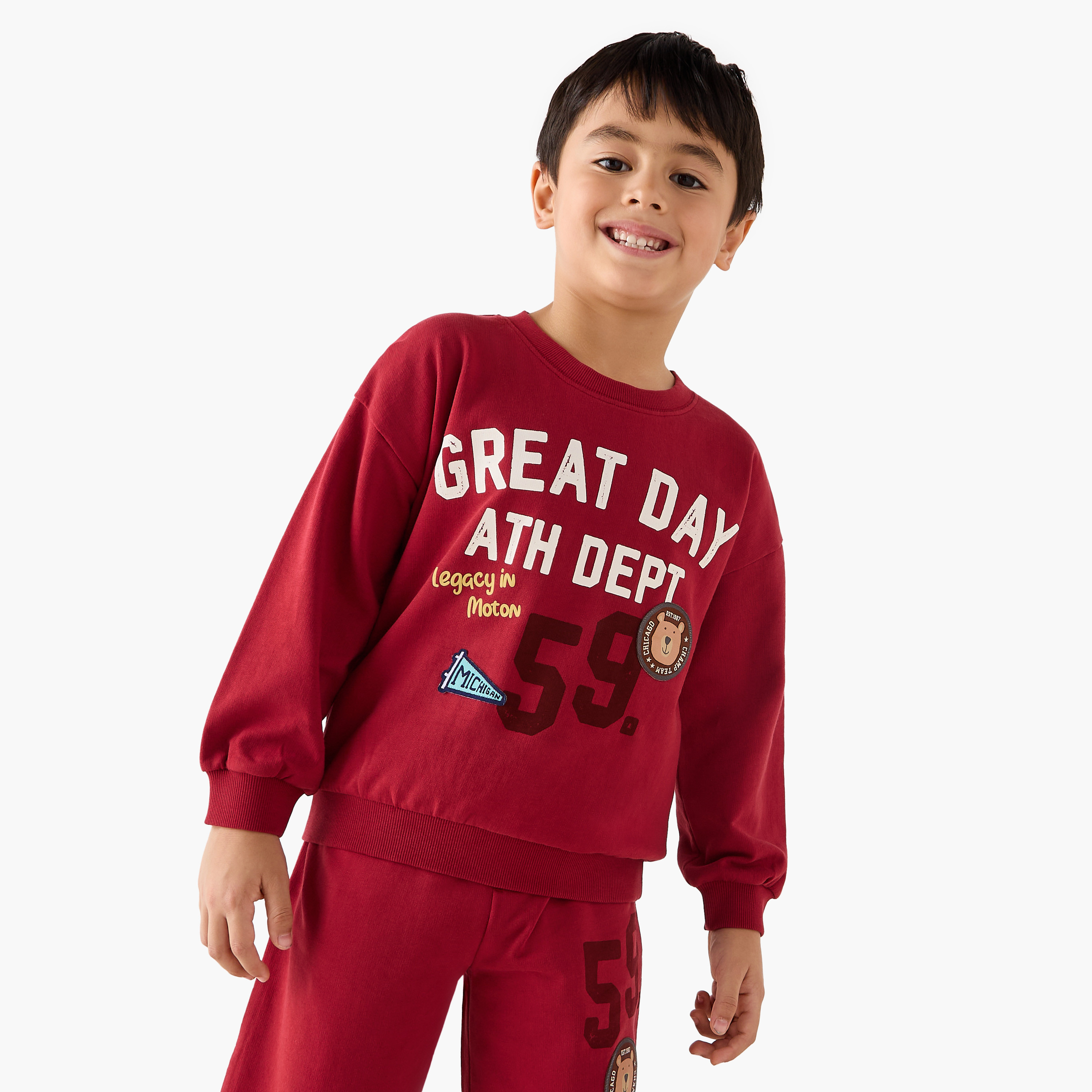 طقم سويت شيرت بأكمام طويلة بطبعات وبنطلون رياضي من جونيورز-boys-clothing-setsandcoords-image-2