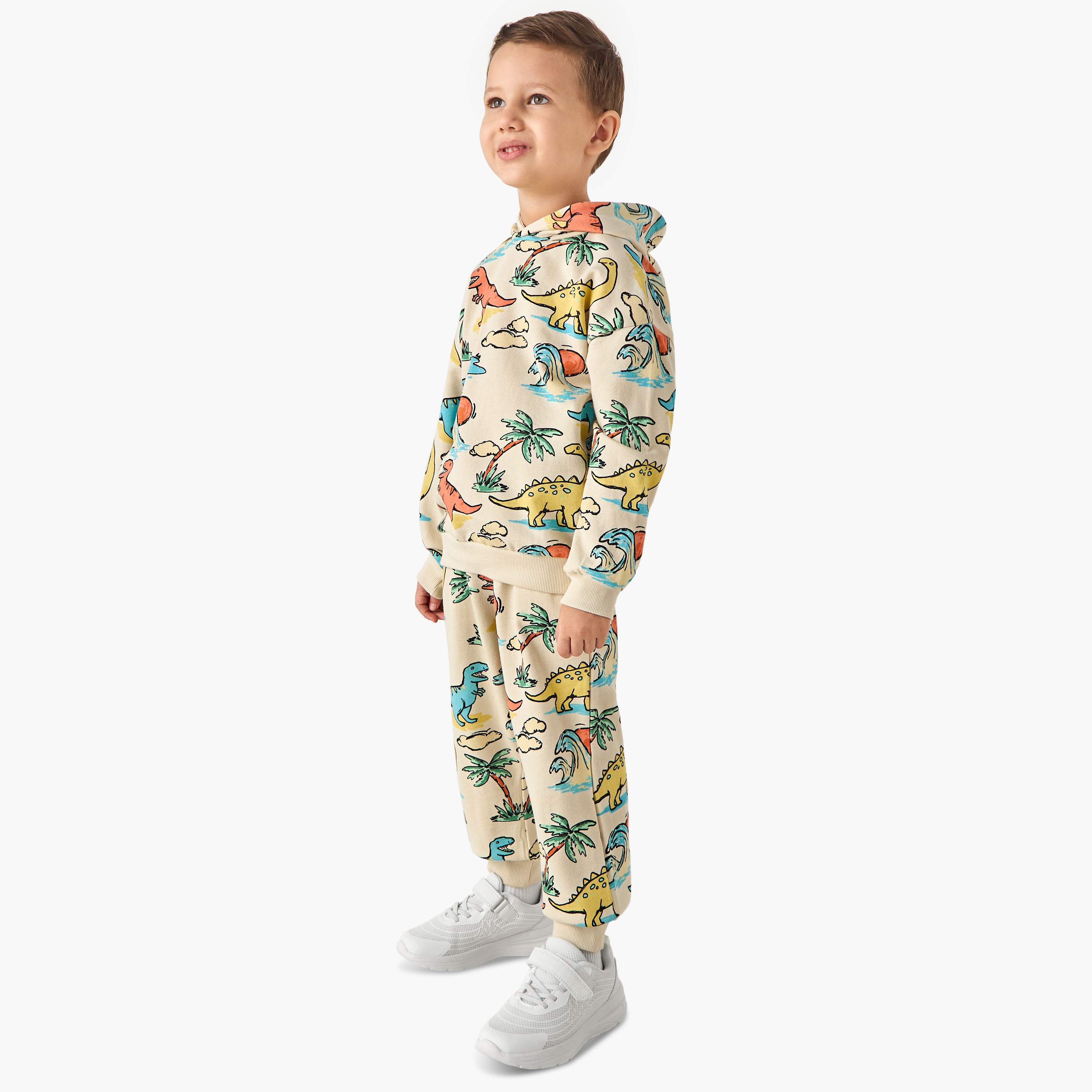 Juniors Dinosaur Print Hooded Sweatshirt and Joggers Set-baby-boys-clothing-winterwear-setsandcoords-image-1