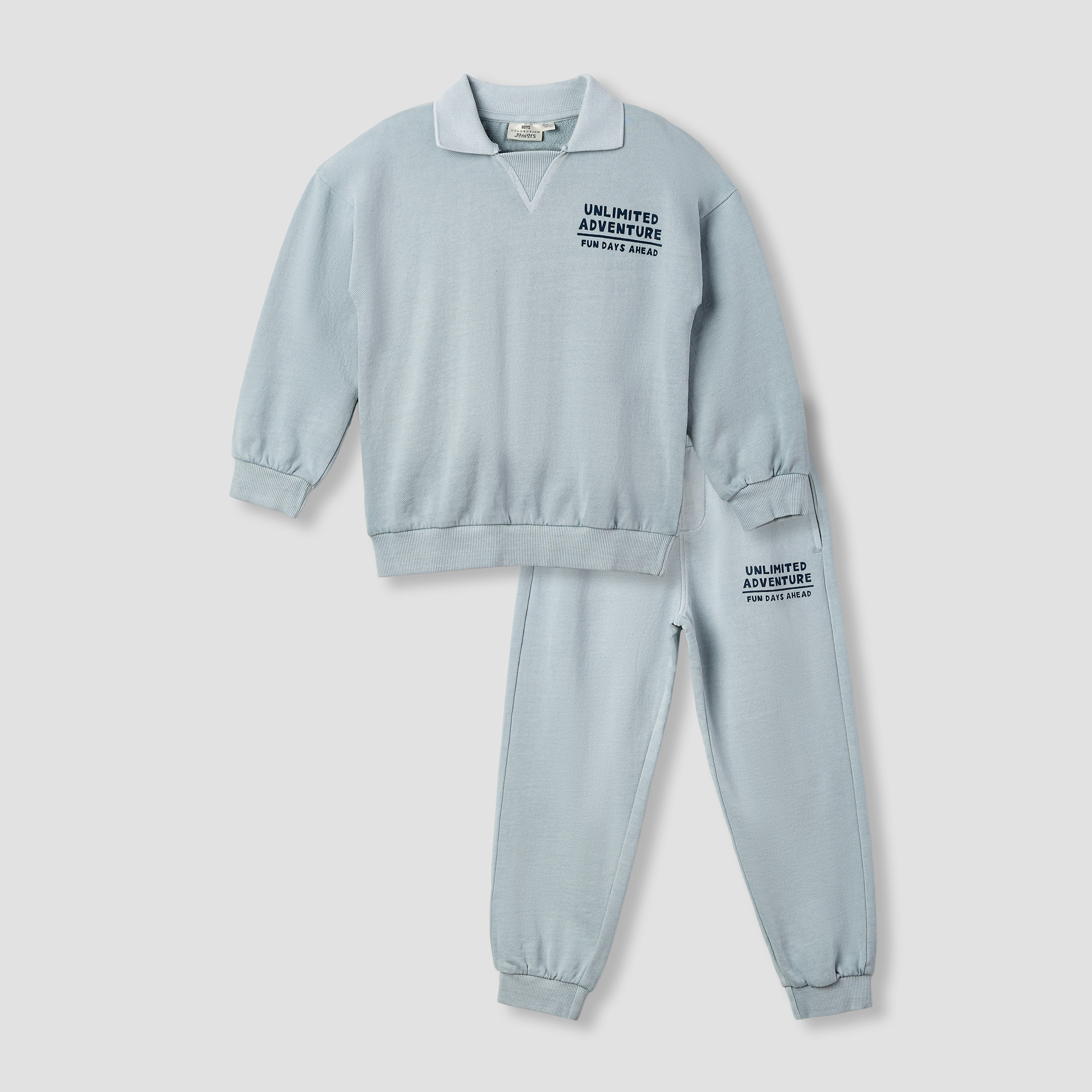 طقم سويت شيرت وبنطلون رياضي للأولاد بطبعات نصية - بوليستر - بأكمام طويلة وياقة من جونيورز-baby-boys-clothing-setsandcoords-image-7