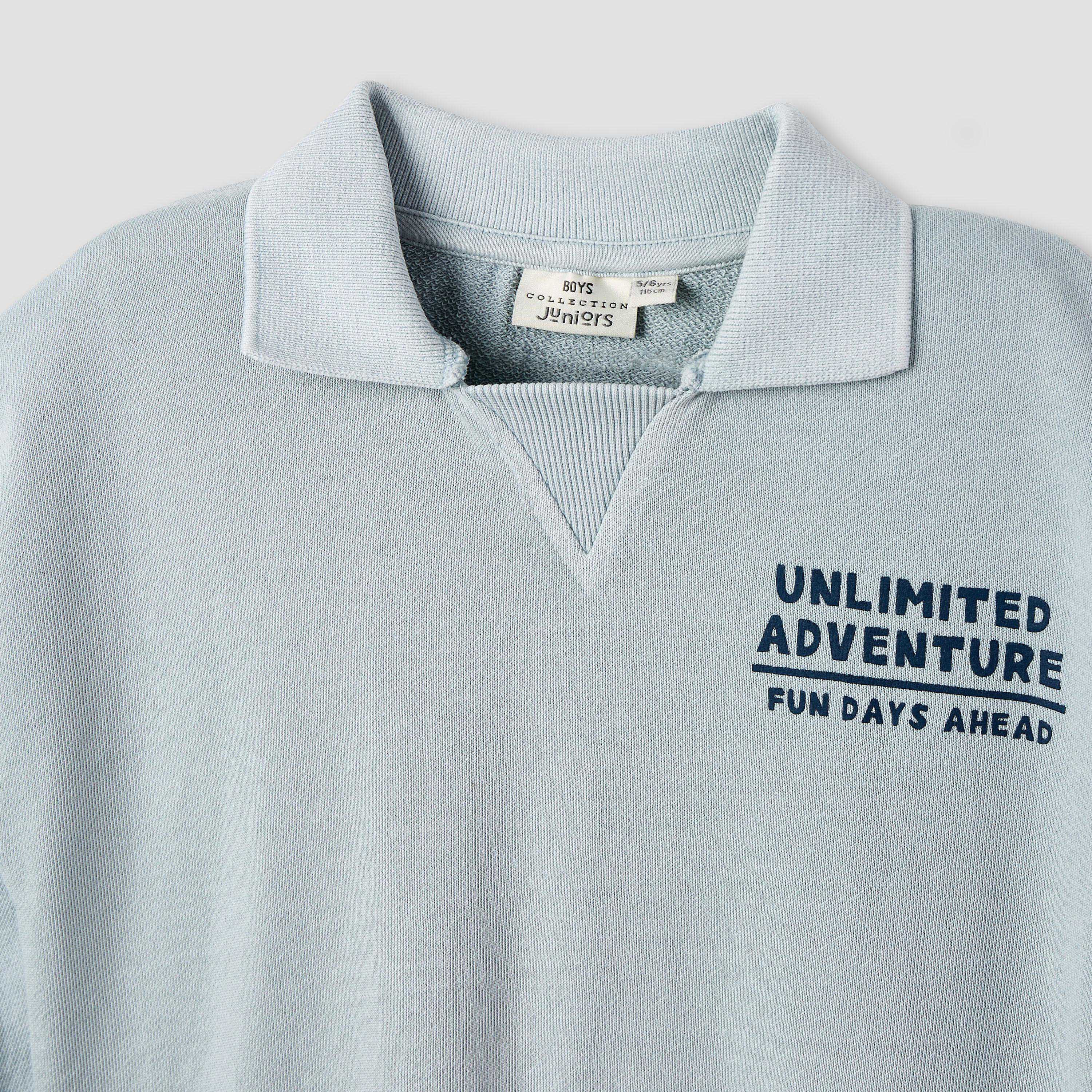 طقم سويت شيرت وبنطلون رياضي للأولاد بطبعات نصية - بوليستر - بأكمام طويلة وياقة من جونيورز-baby-boys-clothing-setsandcoords-image-4