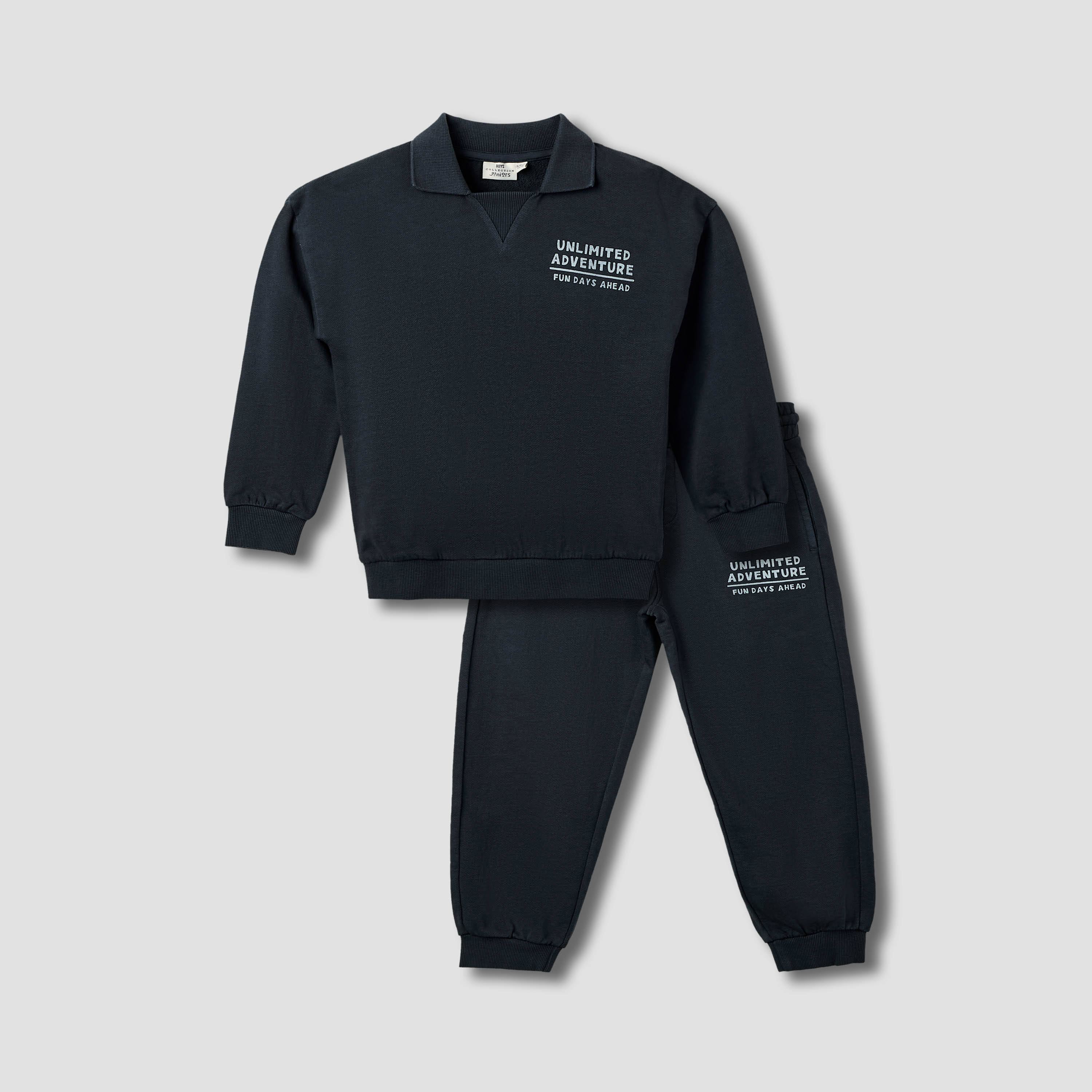Juniors Boys Sweatshirt and Joggers Set with Text Print - Polyester - Long Sleeves and Collar-baby-boys-clothing-setsandcoords-image-1