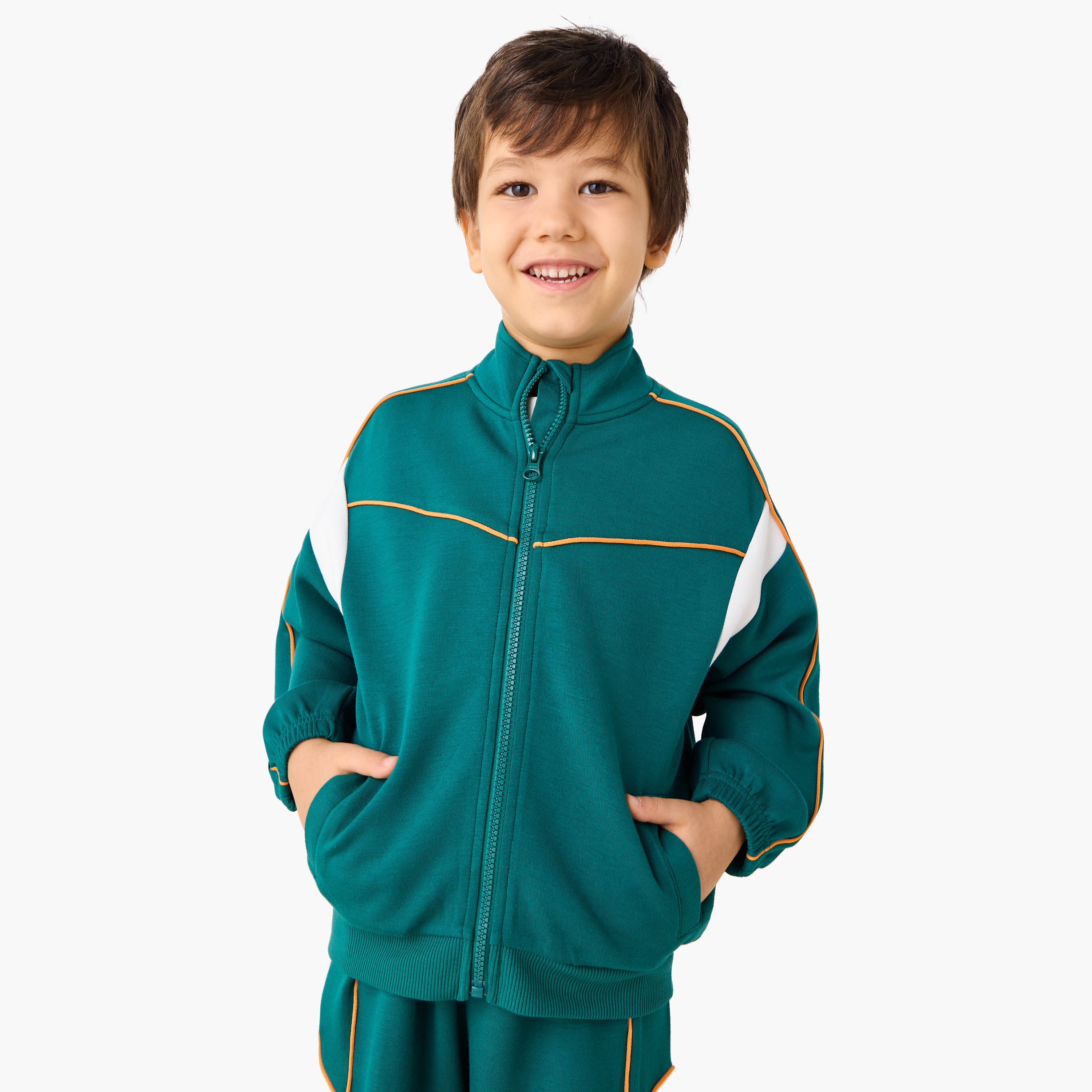 Juniors Panelled Zip Through Jacket and Joggers Set-baby-boys-clothing-winterwear-setsandcoords-image-2