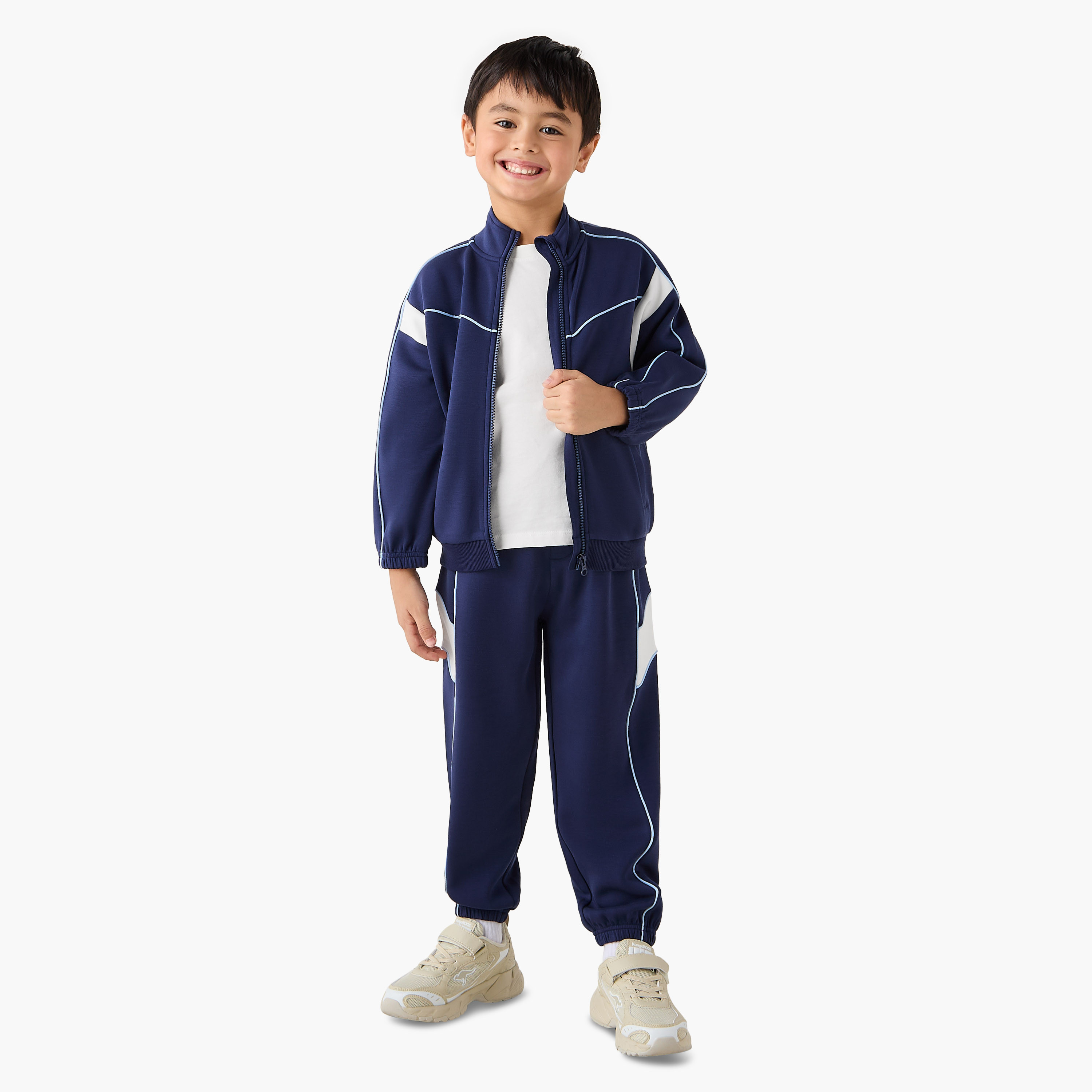 Juniors Panelled Zip Through Jacket and Joggers Set-baby-boys-clothing-winterwear-setsandcoords-image-1