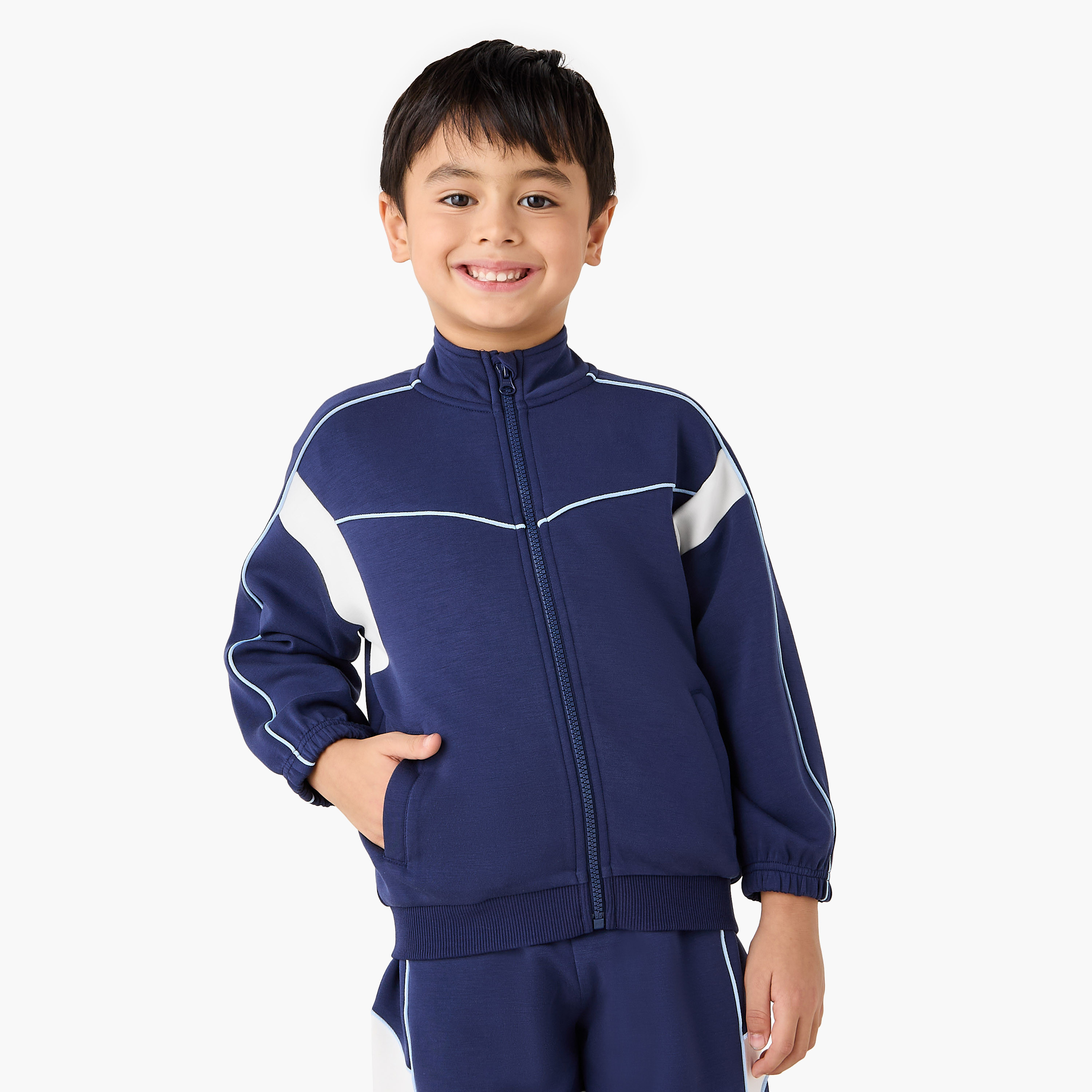 Juniors Panelled Zip Through Jacket and Joggers Set-baby-boys-clothing-winterwear-setsandcoords-image-2