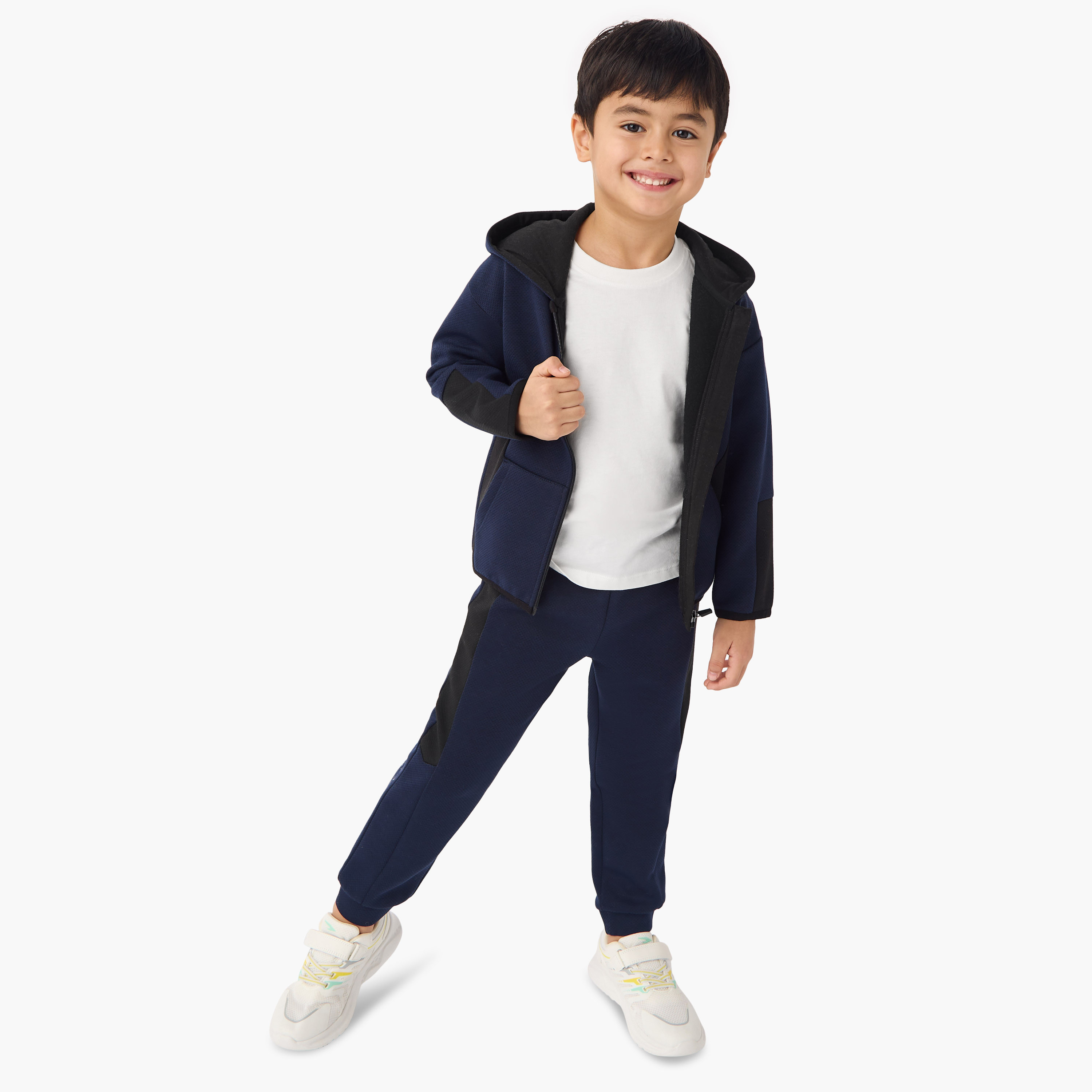 Juniors Textured Hooded Sweatshirt and Joggers Set-baby-boys-clothing-winterwear-setsandcoords-image-1