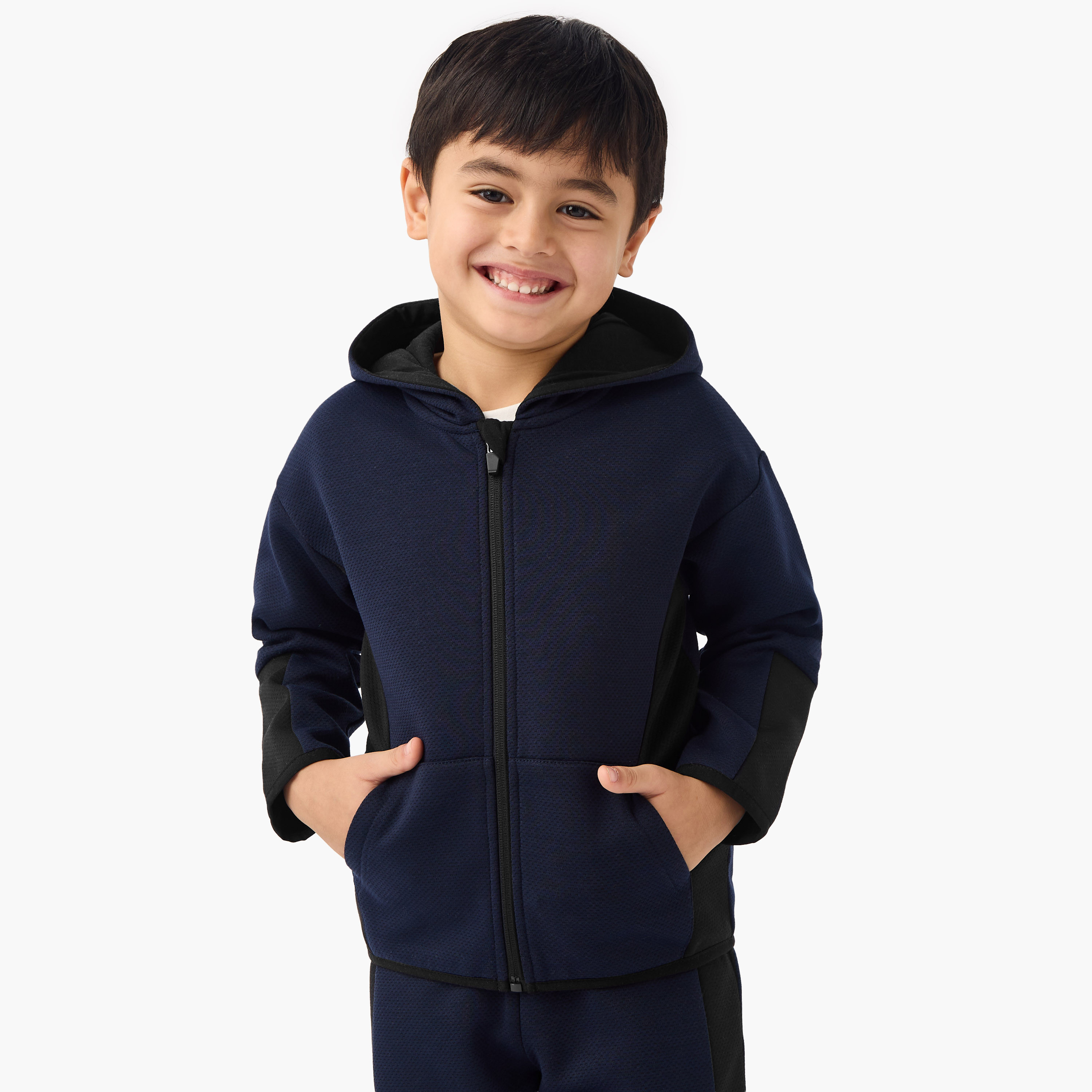Juniors Textured Hooded Sweatshirt and Joggers Set-baby-boys-clothing-winterwear-setsandcoords-image-2