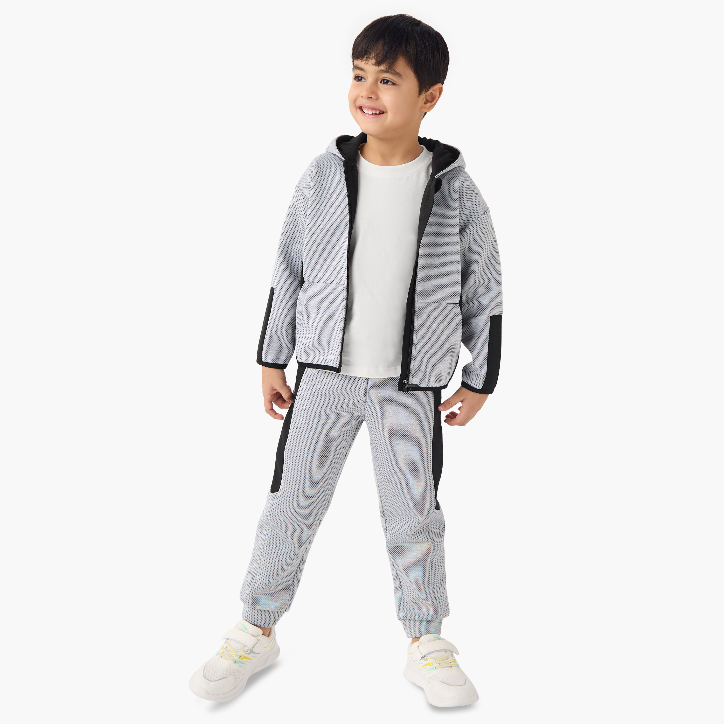 Juniors Textured Hooded Sweatshirt and Joggers Set-baby-boys-clothing-winterwear-setsandcoords-image-1