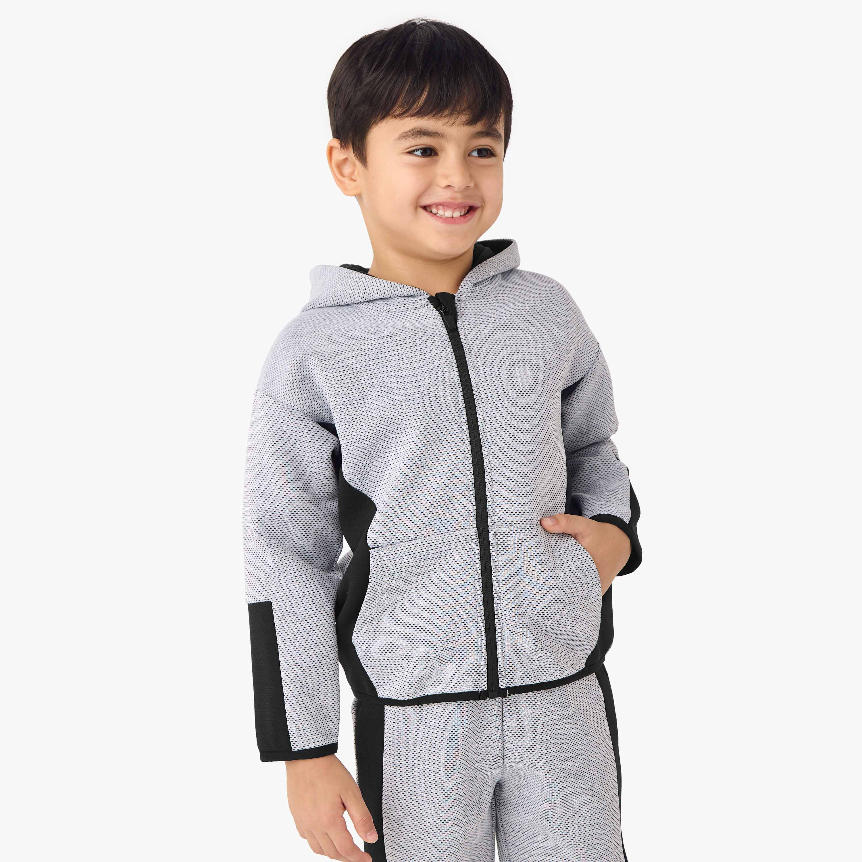 Juniors Textured Hooded Sweatshirt and Joggers Set-baby-boys-clothing-winterwear-setsandcoords-image-2