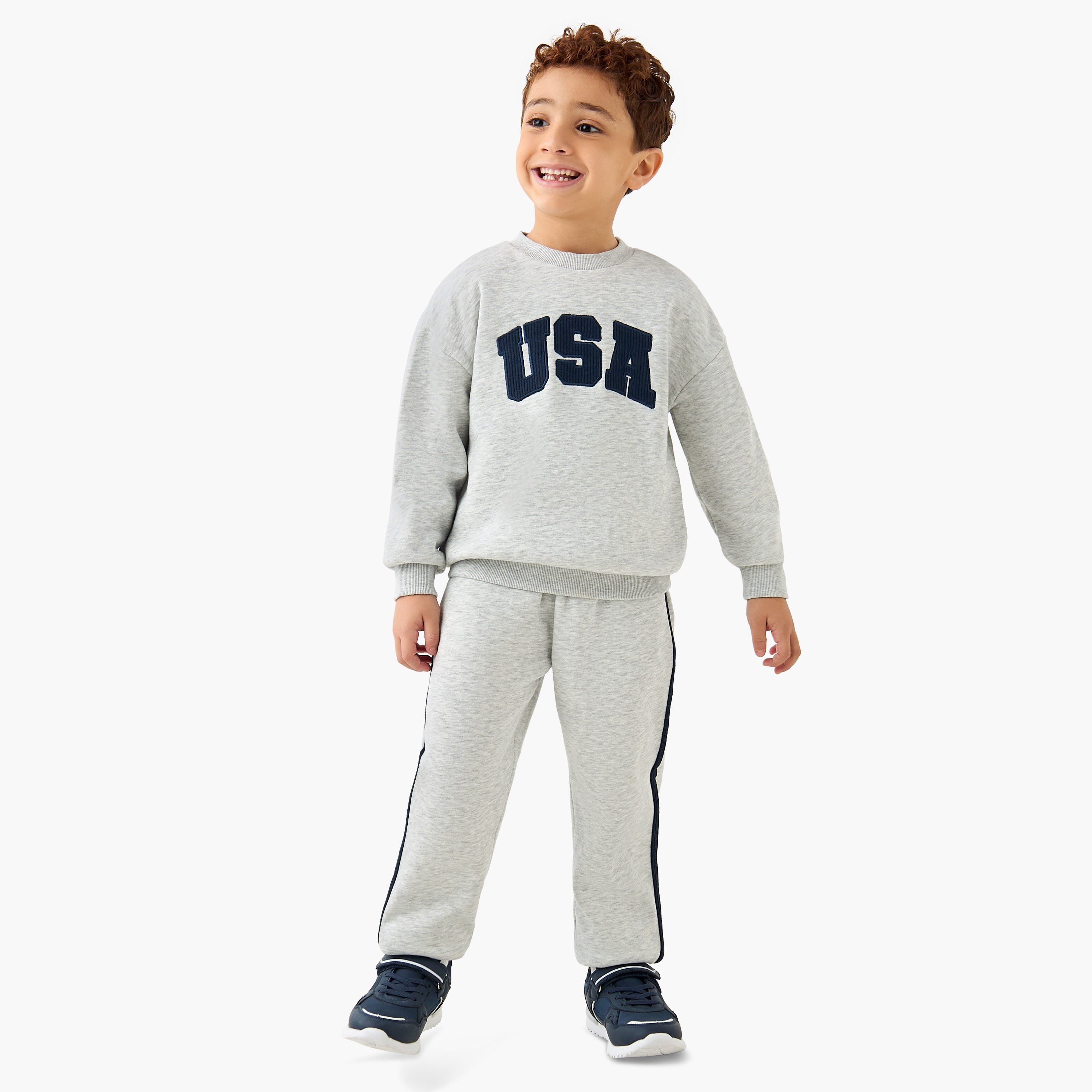 Juniors Applique Detail Sweatshirt and Joggers Set-baby-boys-clothing-winterwear-setsandcoords-image-1