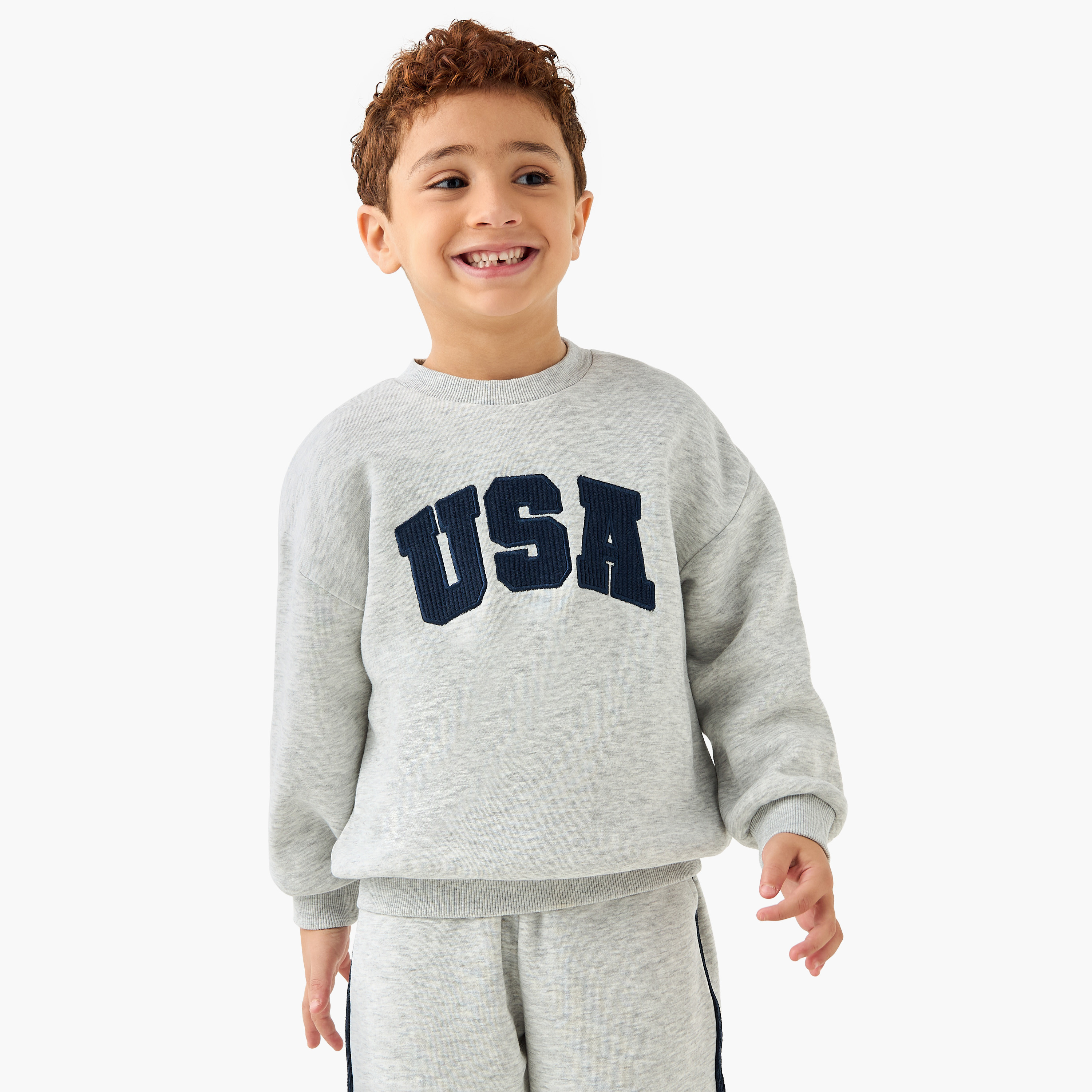 Juniors Applique Detail Sweatshirt and Joggers Set-baby-boys-clothing-winterwear-setsandcoords-image-2