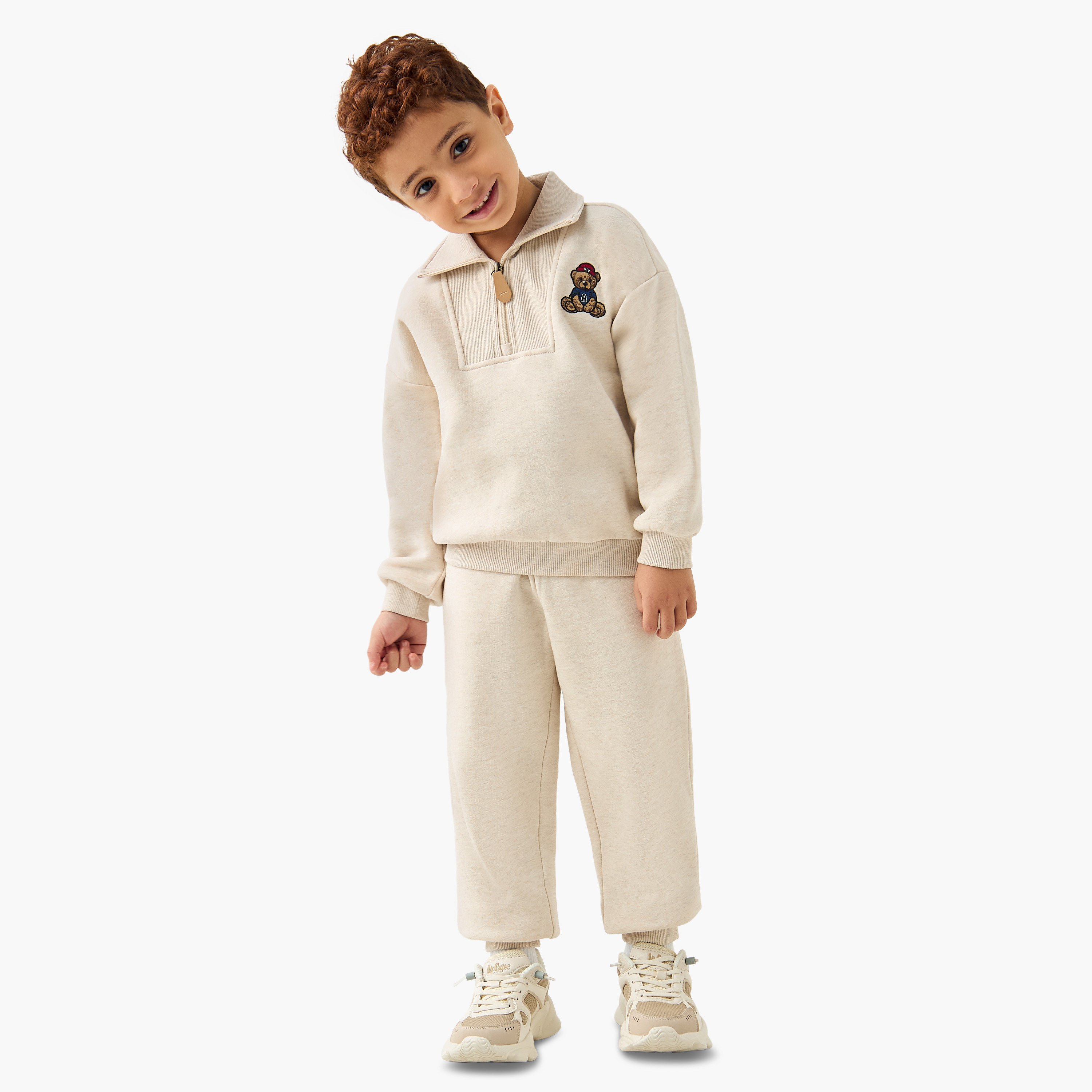 Juniors Teddy Bear Embroidered Sweatshirt and Joggers Set-baby-boys-clothing-winterwear-setsandcoords-image-1