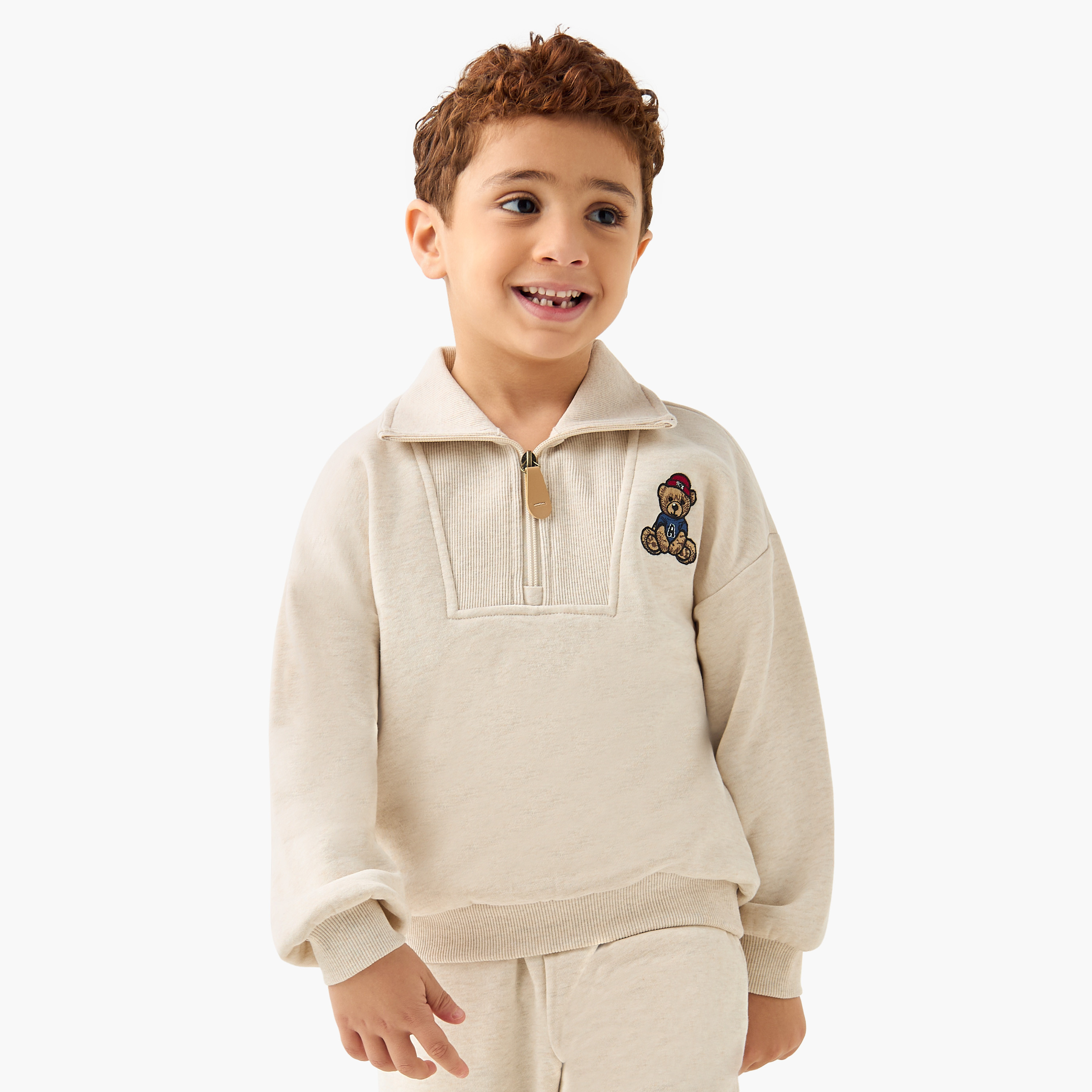 Juniors Teddy Bear Embroidered Sweatshirt and Joggers Set-baby-boys-clothing-winterwear-setsandcoords-image-2