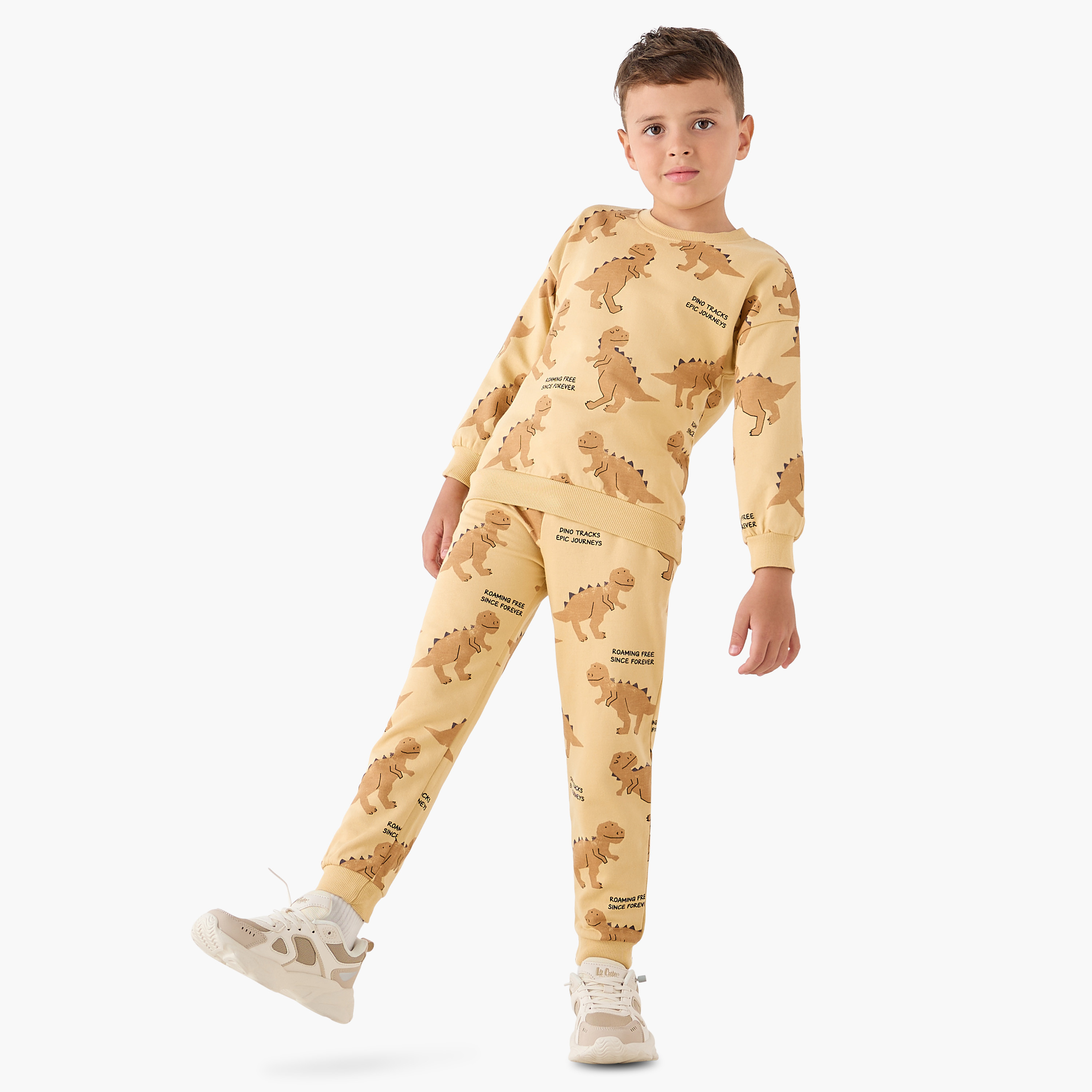 Juniors Boys Sweatshirt and Joggers Set with Dinosaur Print - Cotton - Long Sleeves - Crew Neck-boys-clothing-setsandcoords-image-1