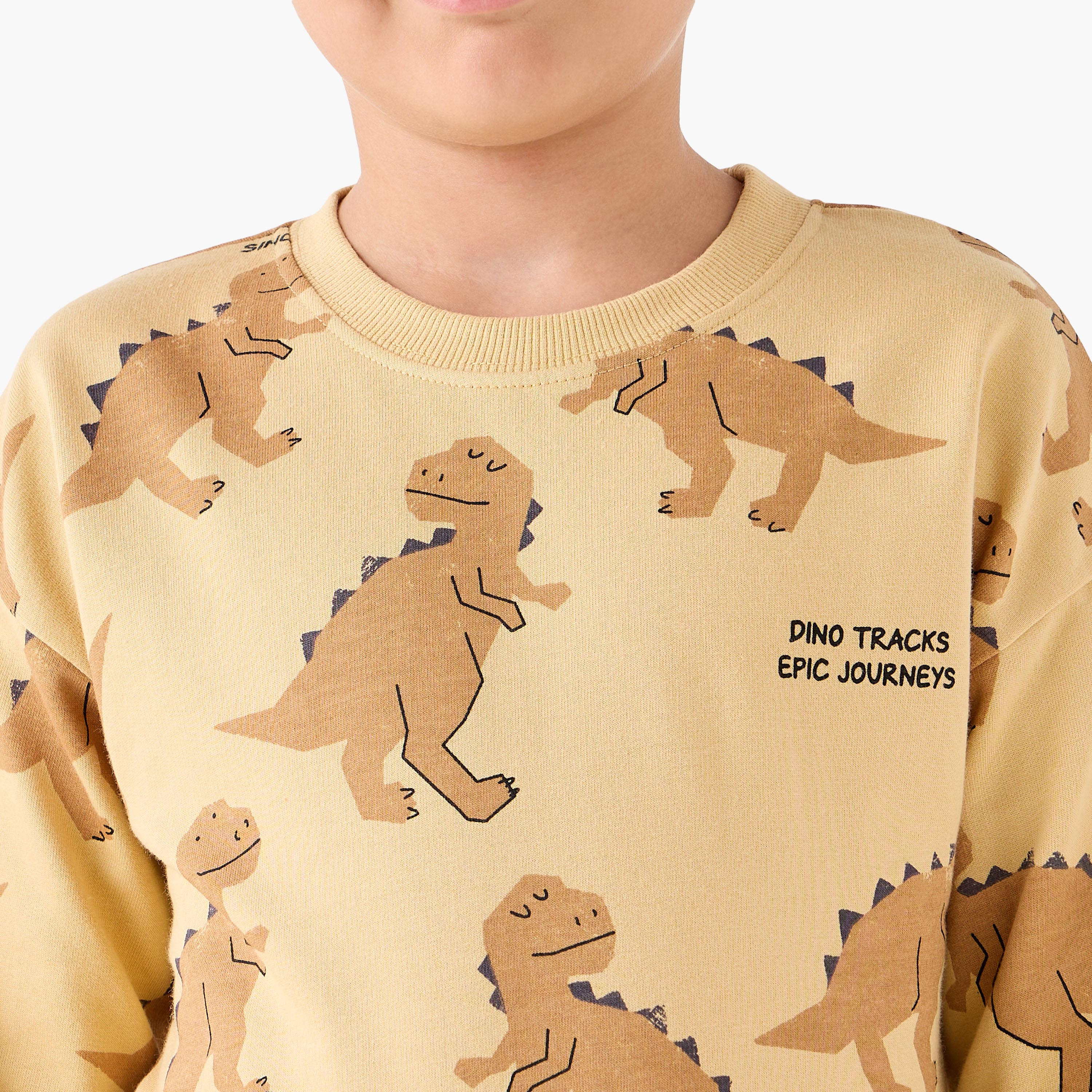 Juniors Boys Sweatshirt and Joggers Set with Dinosaur Print - Cotton - Long Sleeves - Crew Neck-boys-clothing-setsandcoords-image-5