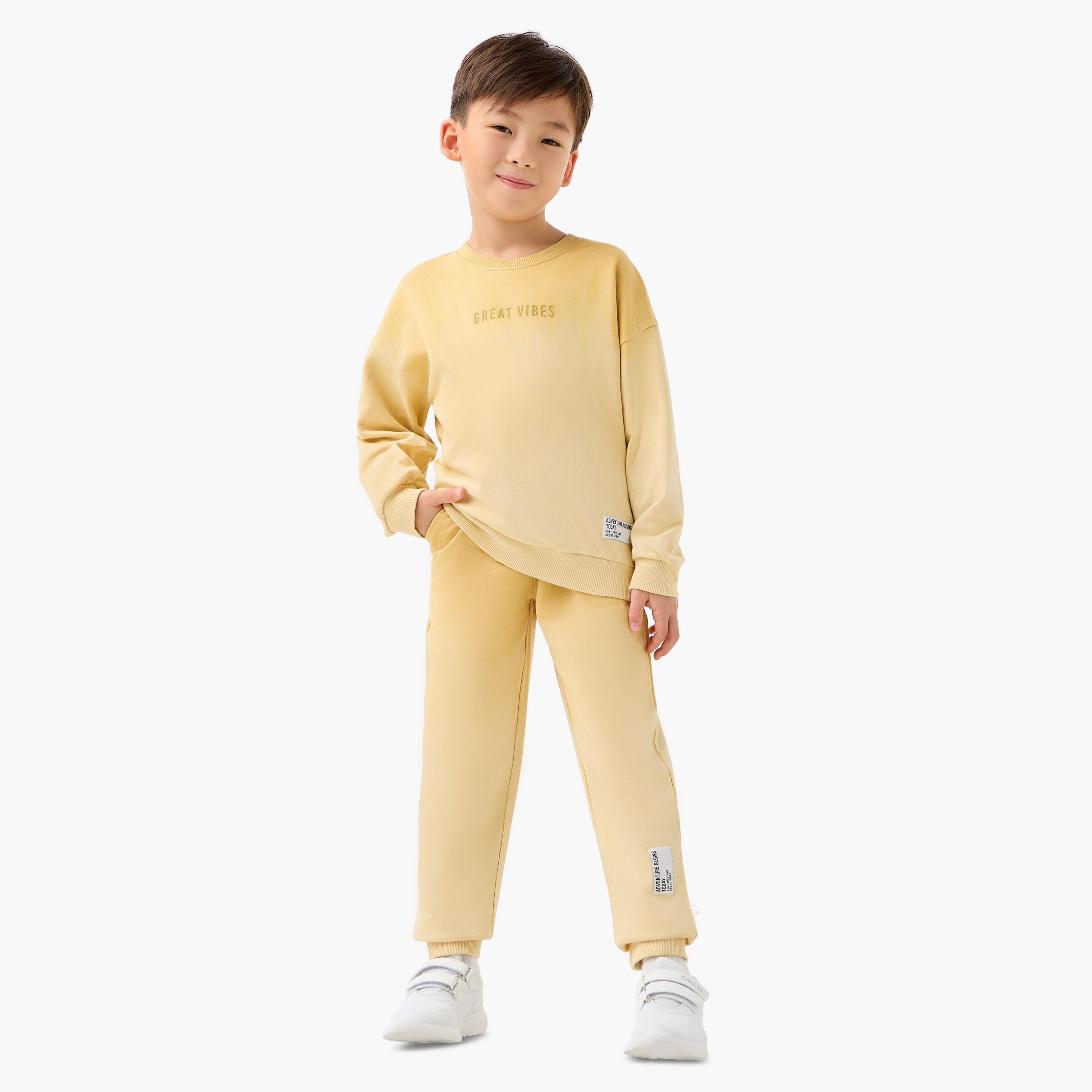 Juniors Boys Sweatshirt and Joggers Set with Slogan Print - Cotton - Long Sleeves-boys-clothing-setsandcoords-image-1