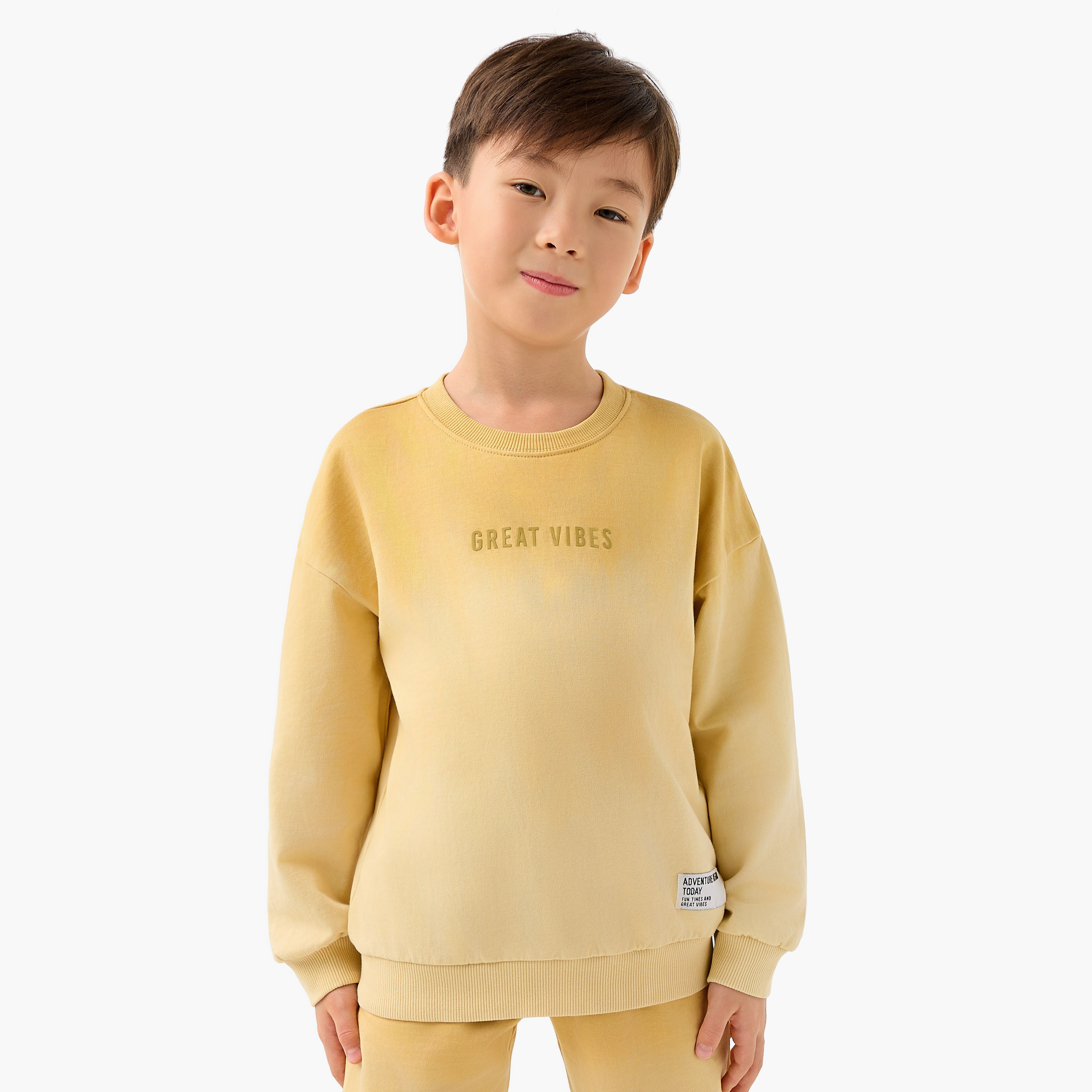 Juniors Boys Sweatshirt and Joggers Set with Slogan Print - Cotton - Long Sleeves-boys-clothing-setsandcoords-image-2