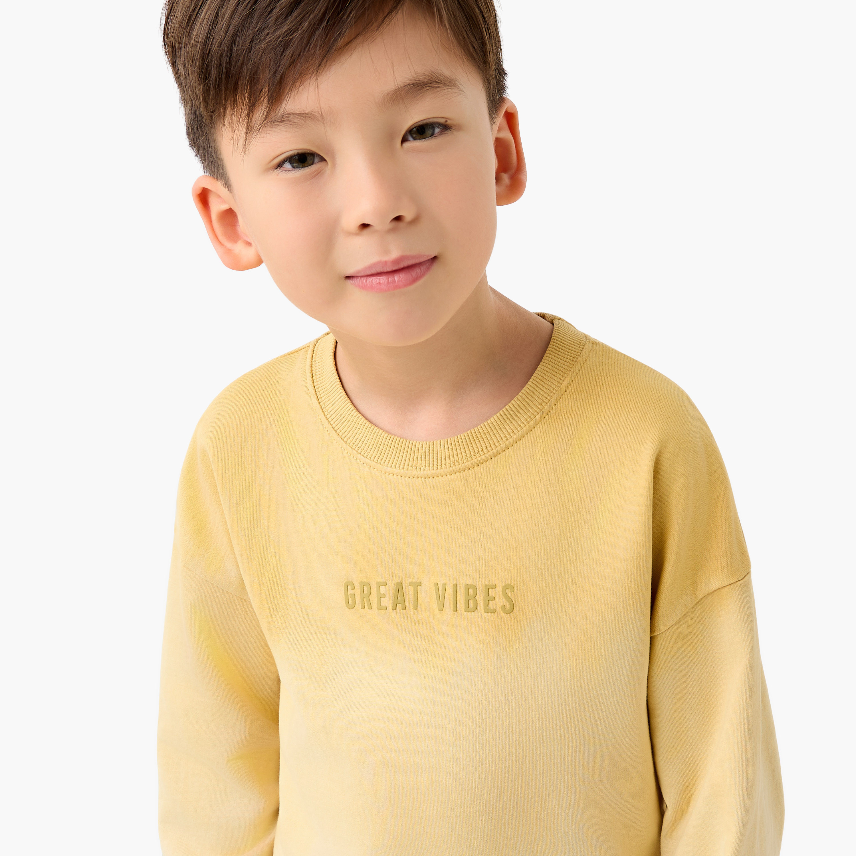 Juniors Boys Sweatshirt and Joggers Set with Slogan Print - Cotton - Long Sleeves-boys-clothing-setsandcoords-image-5