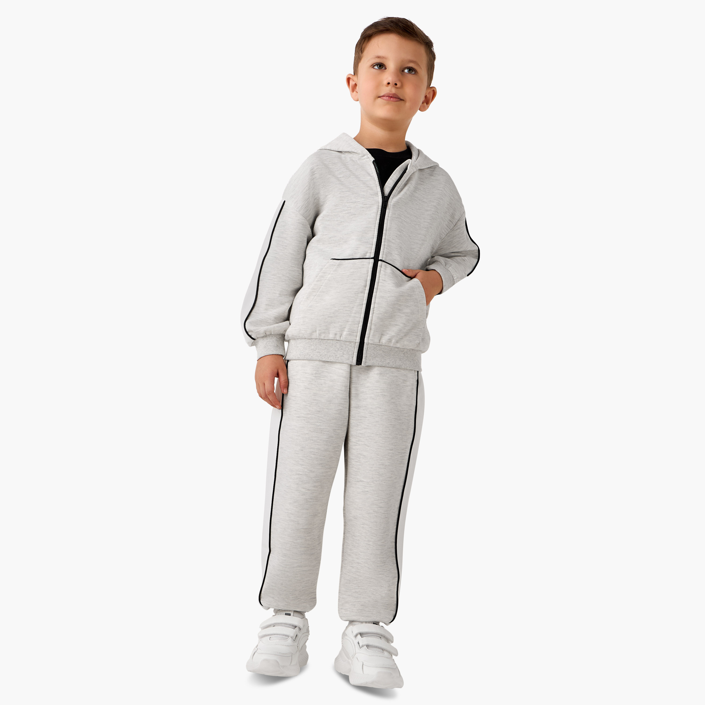 Juniors Boys Sweatshirt and Joggers Set with Hood - Soft Polyester - Long Sleeves-baby-boys-clothing-winterwear-setsandcoords-image-1