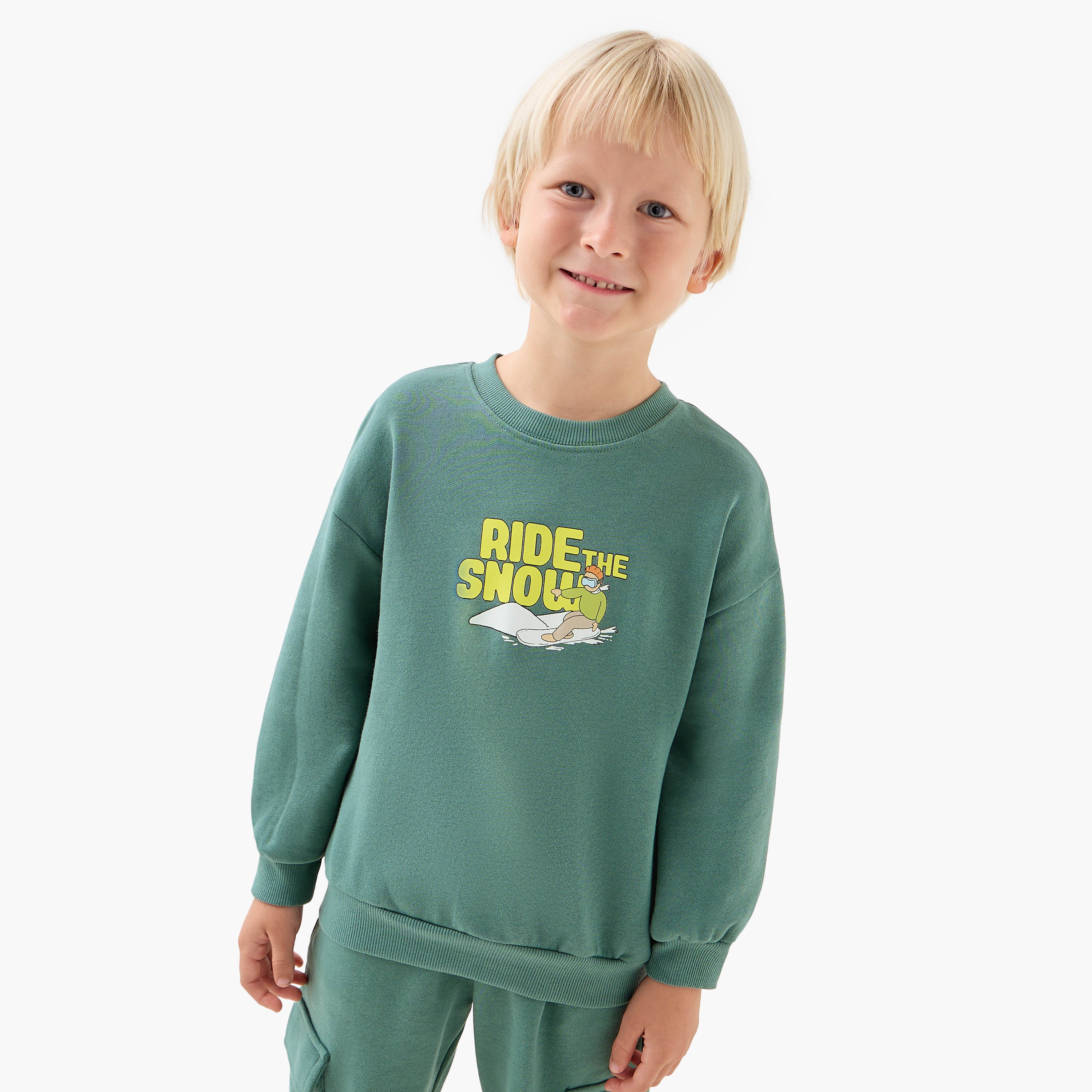 Juniors Boys Sweatshirt and Joggers Set with Graphic Print - Cotton - Long Sleeves - Crew Neck-boys-clothing-setsandcoords-image-2