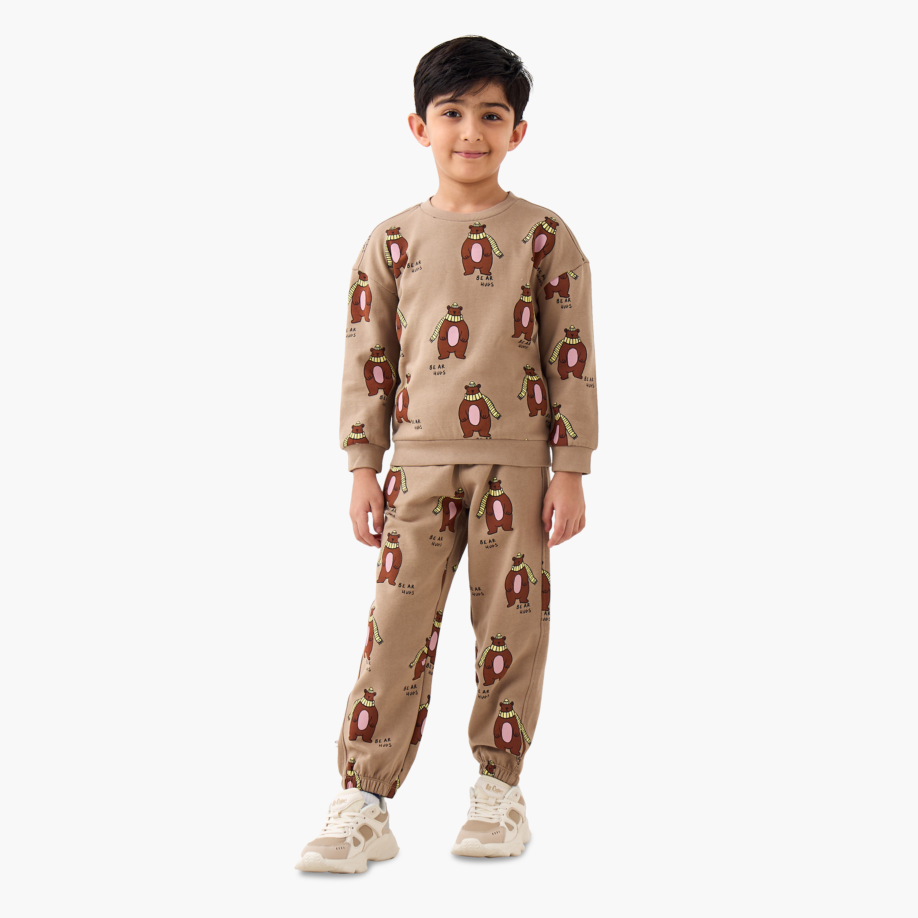 Juniors Boys Sweatshirt and Joggers Set with Bear Print - Cotton - Long Sleeves - Crew Neck-boys-clothing-setsandcoords-image-1