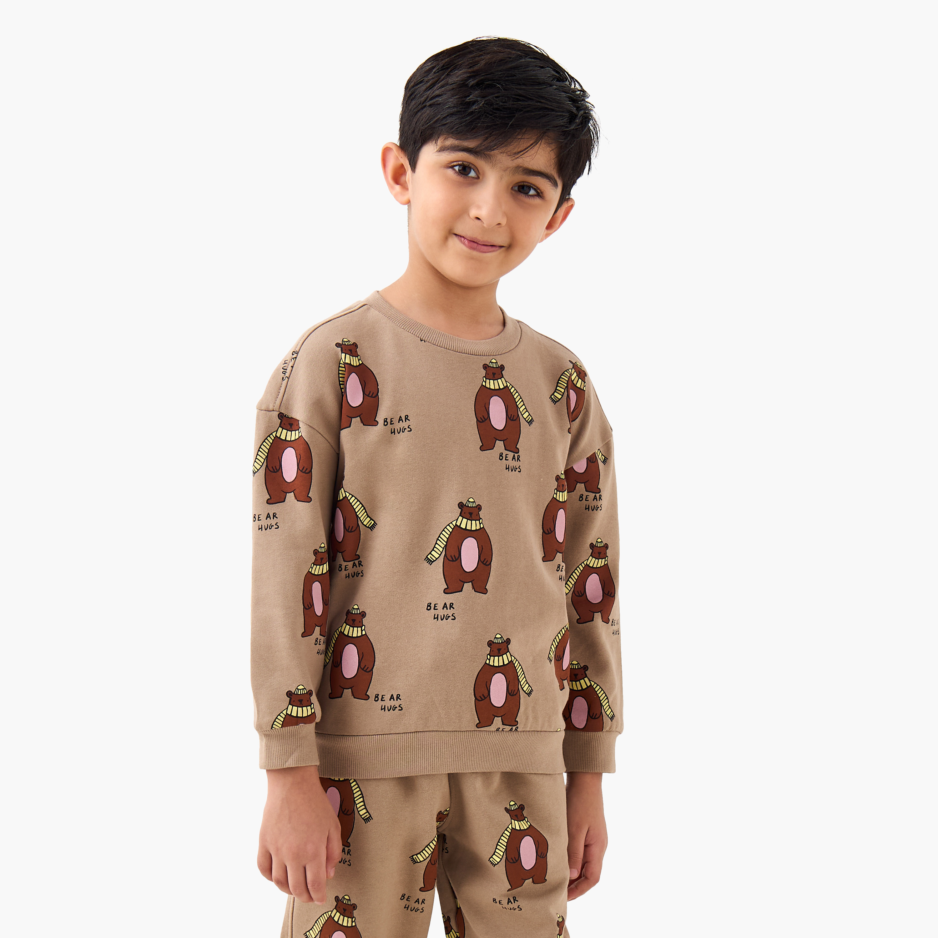 Juniors Boys Sweatshirt and Joggers Set with Bear Print - Cotton - Long Sleeves - Crew Neck-boys-clothing-setsandcoords-image-2
