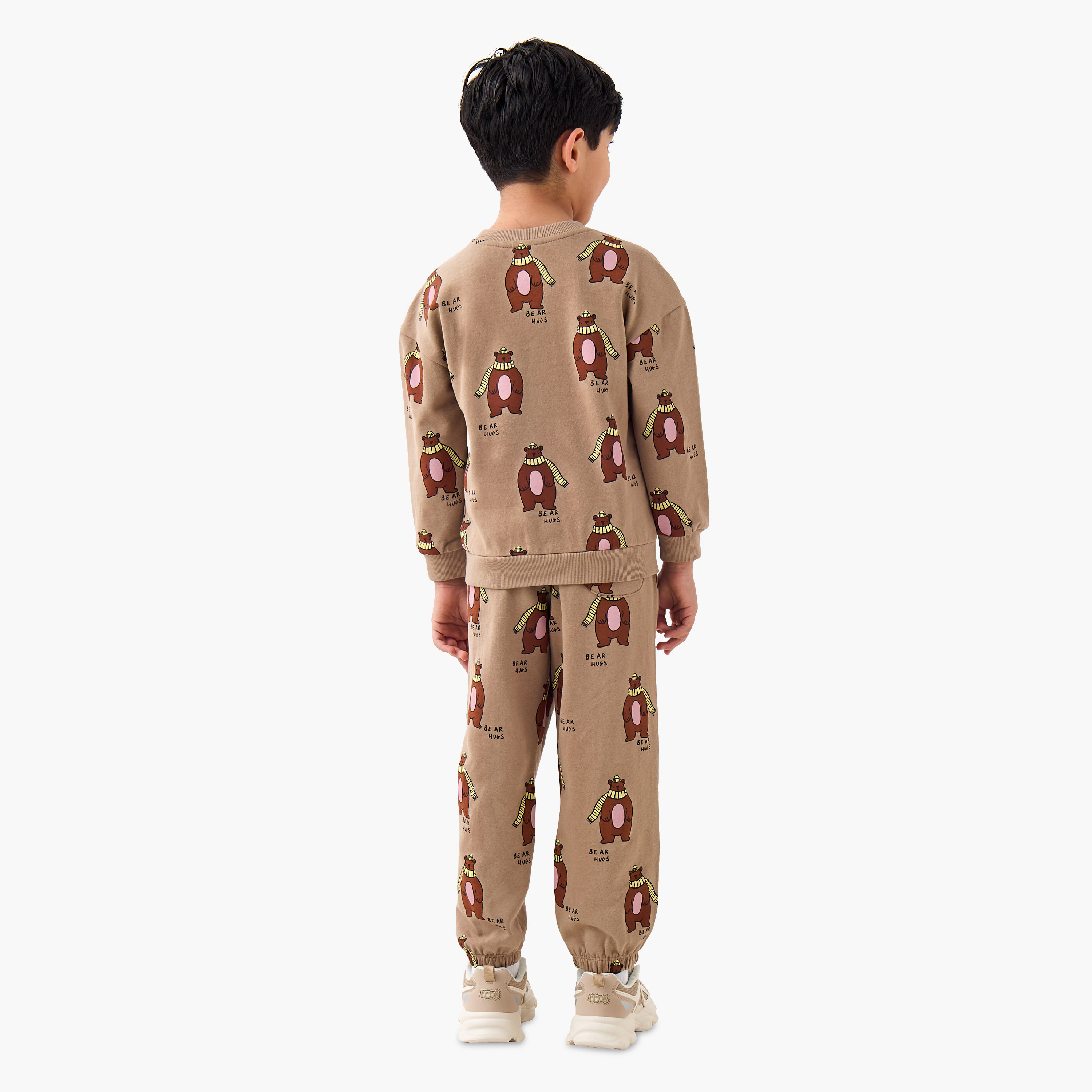 Juniors Boys Sweatshirt and Joggers Set with Bear Print - Cotton - Long Sleeves - Crew Neck-boys-clothing-setsandcoords-image-4