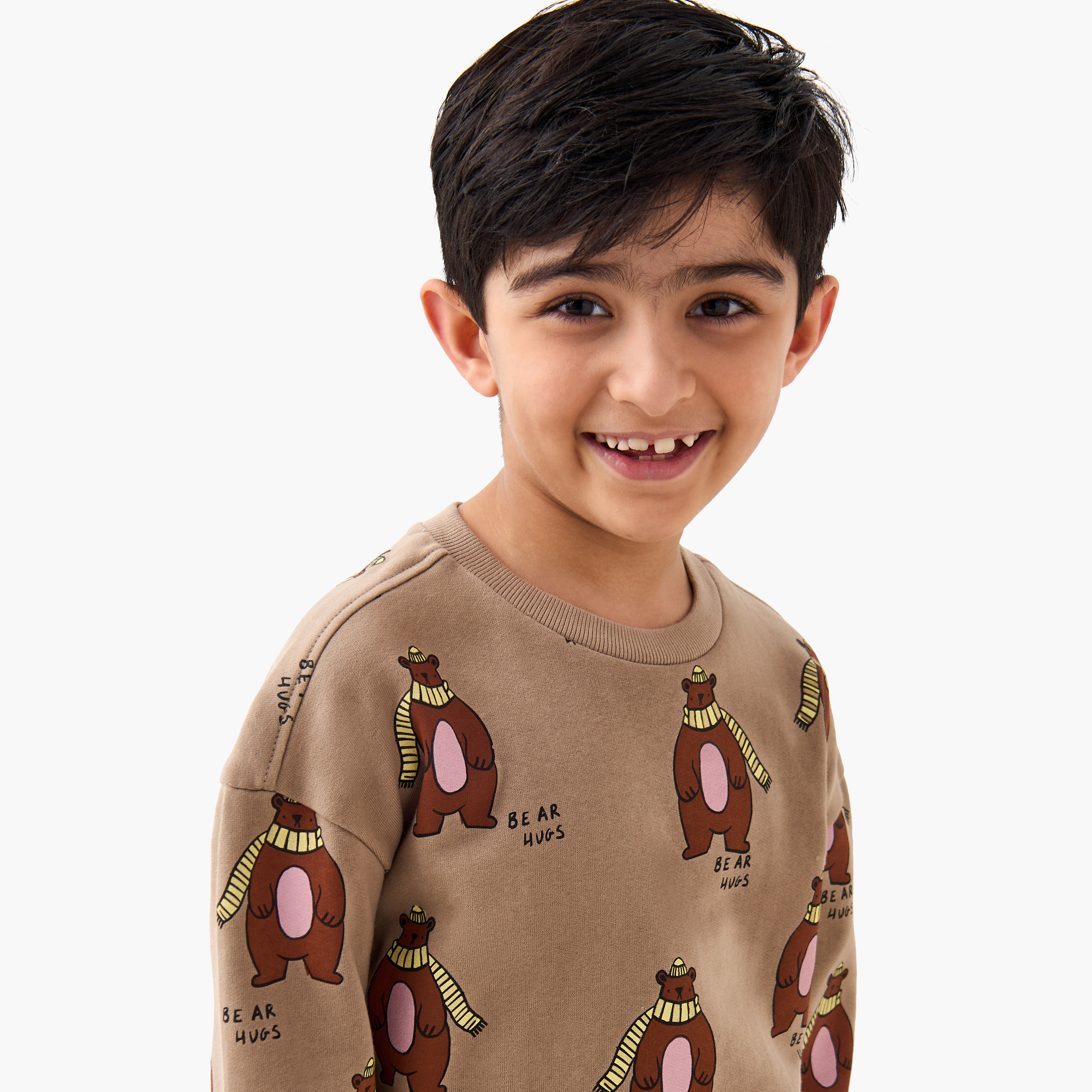 Juniors Boys Sweatshirt and Joggers Set with Bear Print - Cotton - Long Sleeves - Crew Neck-boys-clothing-setsandcoords-image-5