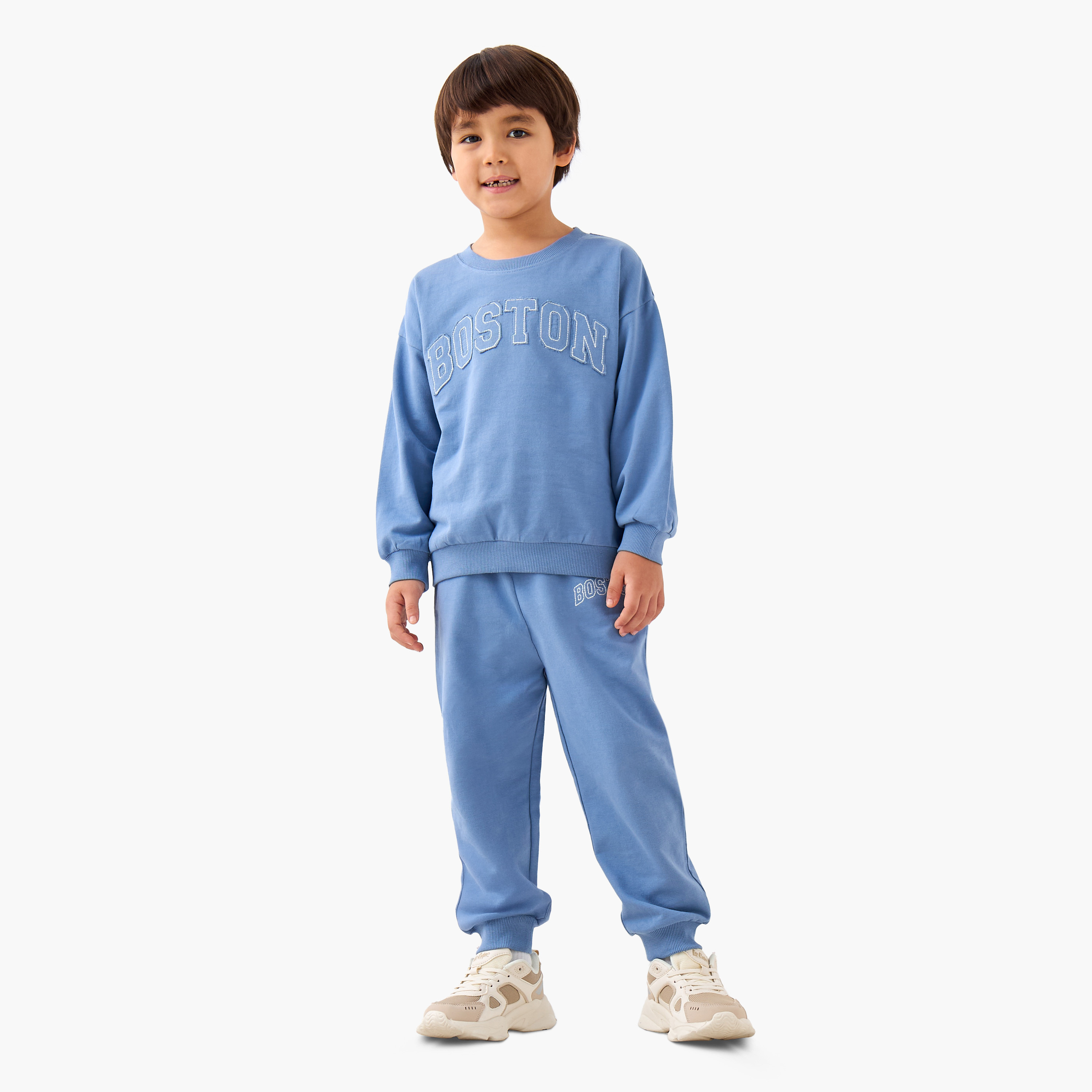 Juniors Boys Sweatshirt and Joggers Set with Boston Applique - Cotton - Long Sleeves-baby-boys-clothing-winterwear-setsandcoords-image-1