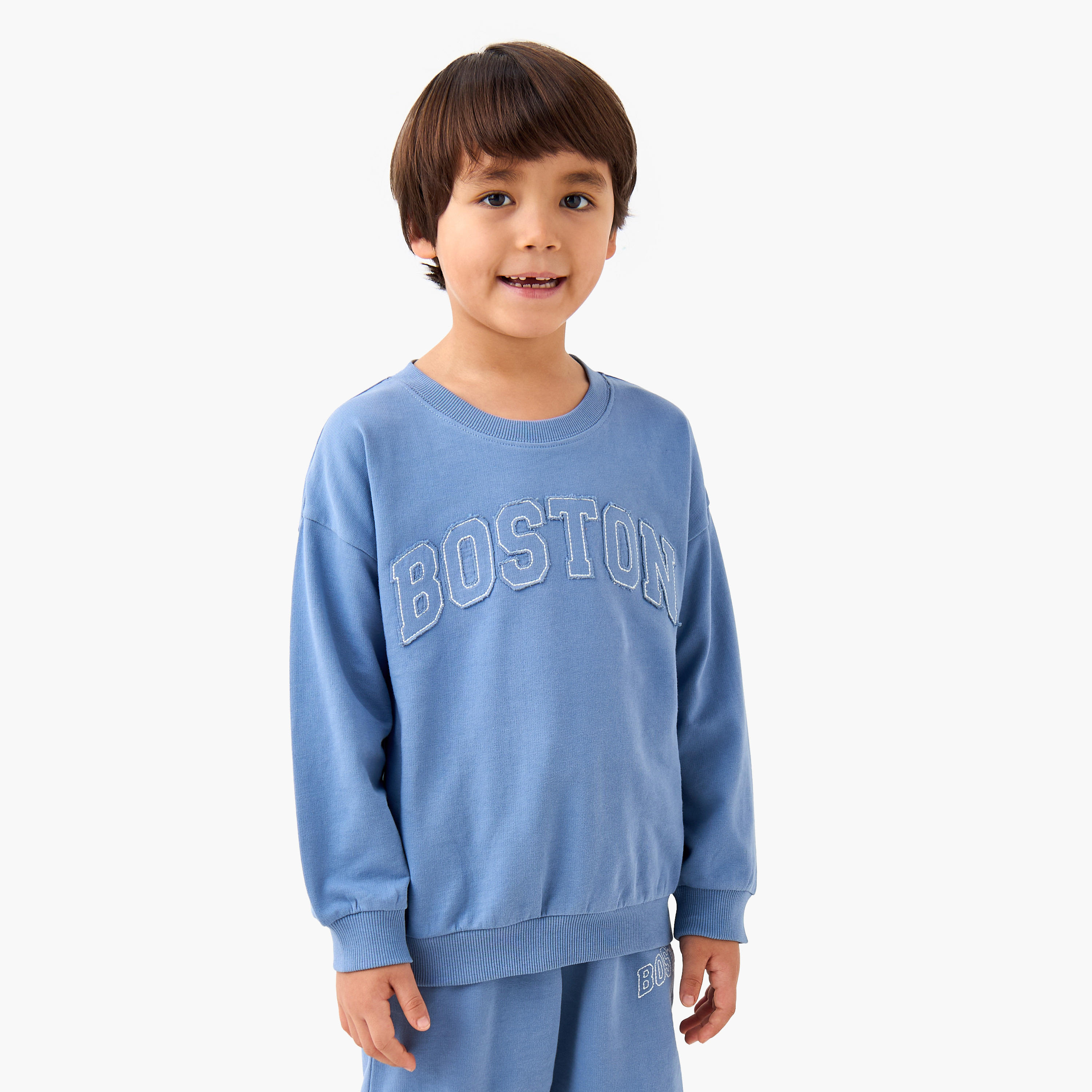 Juniors Boys Sweatshirt and Joggers Set with Boston Applique - Cotton - Long Sleeves-baby-boys-clothing-winterwear-setsandcoords-image-2
