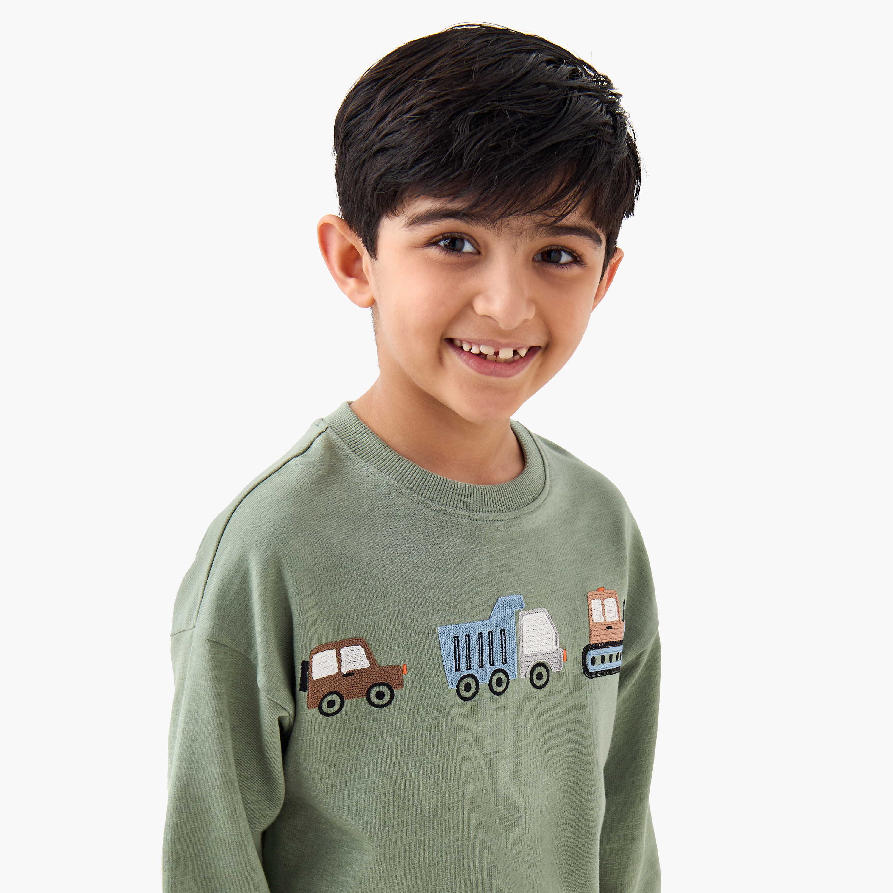 Juniors Boys Sweatshirt and Cargo Joggers Set with Embroidery - Cotton - Long Sleeves - Crew Neck-baby-boys-clothing-winterwear-setsandcoords-image-5