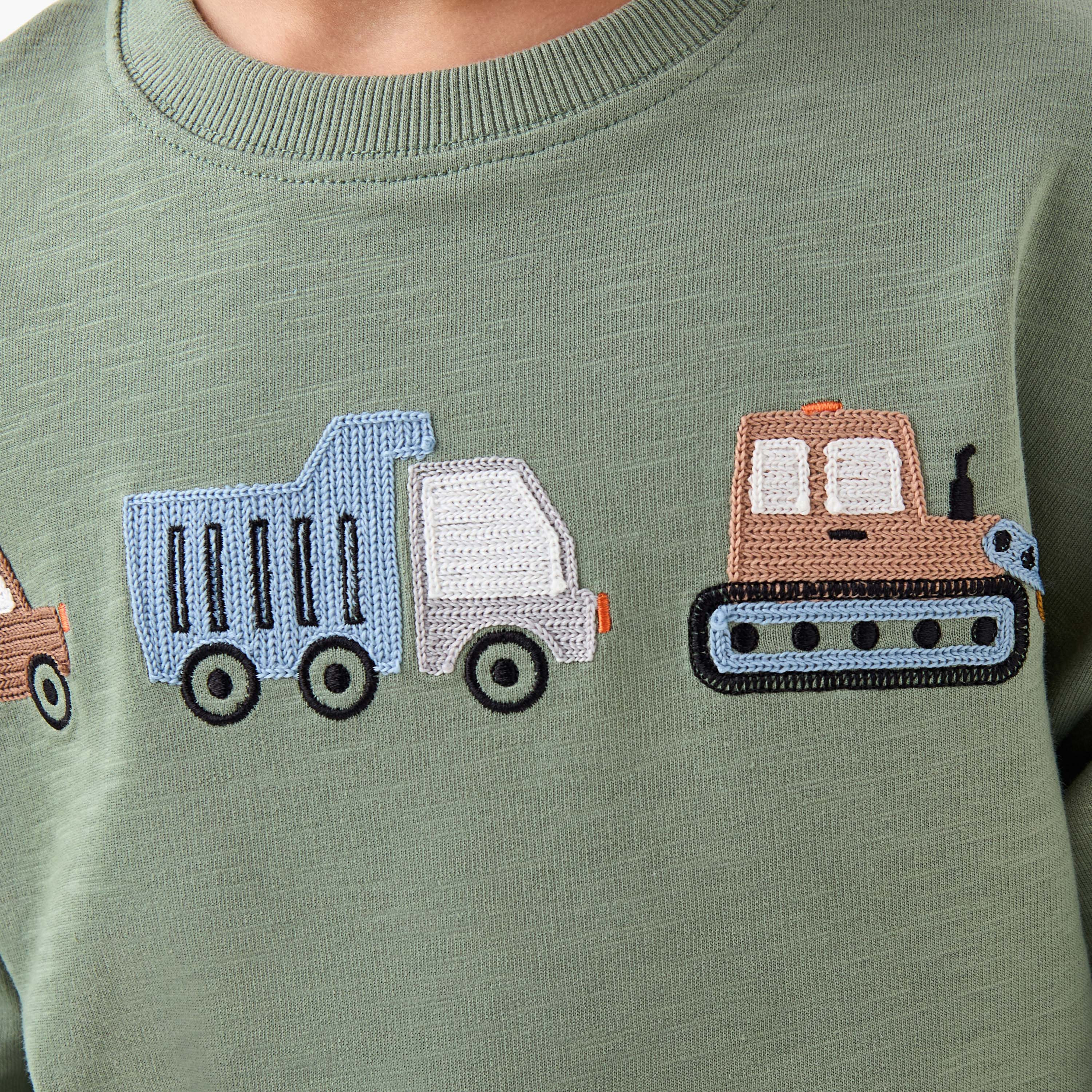 Juniors Boys Sweatshirt and Cargo Joggers Set with Embroidery - Cotton - Long Sleeves - Crew Neck-baby-boys-clothing-winterwear-setsandcoords-image-6