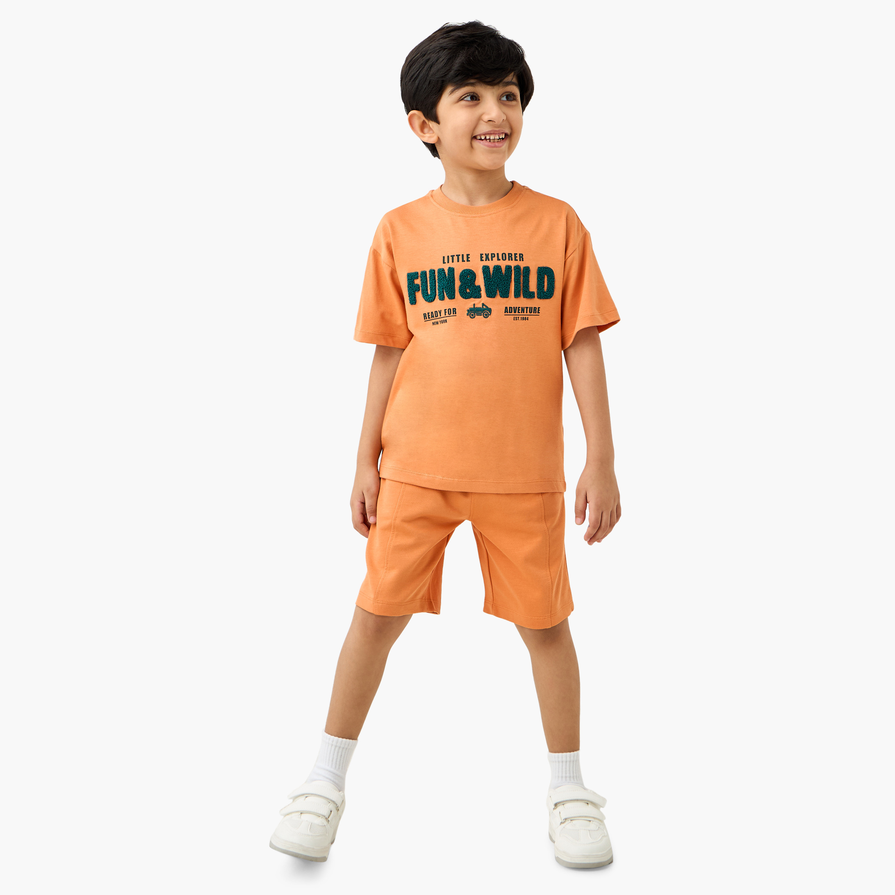 Juniors Embroidered T-shirt and Solid Shorts Set-boys-clothing-setsandcoords-image-1