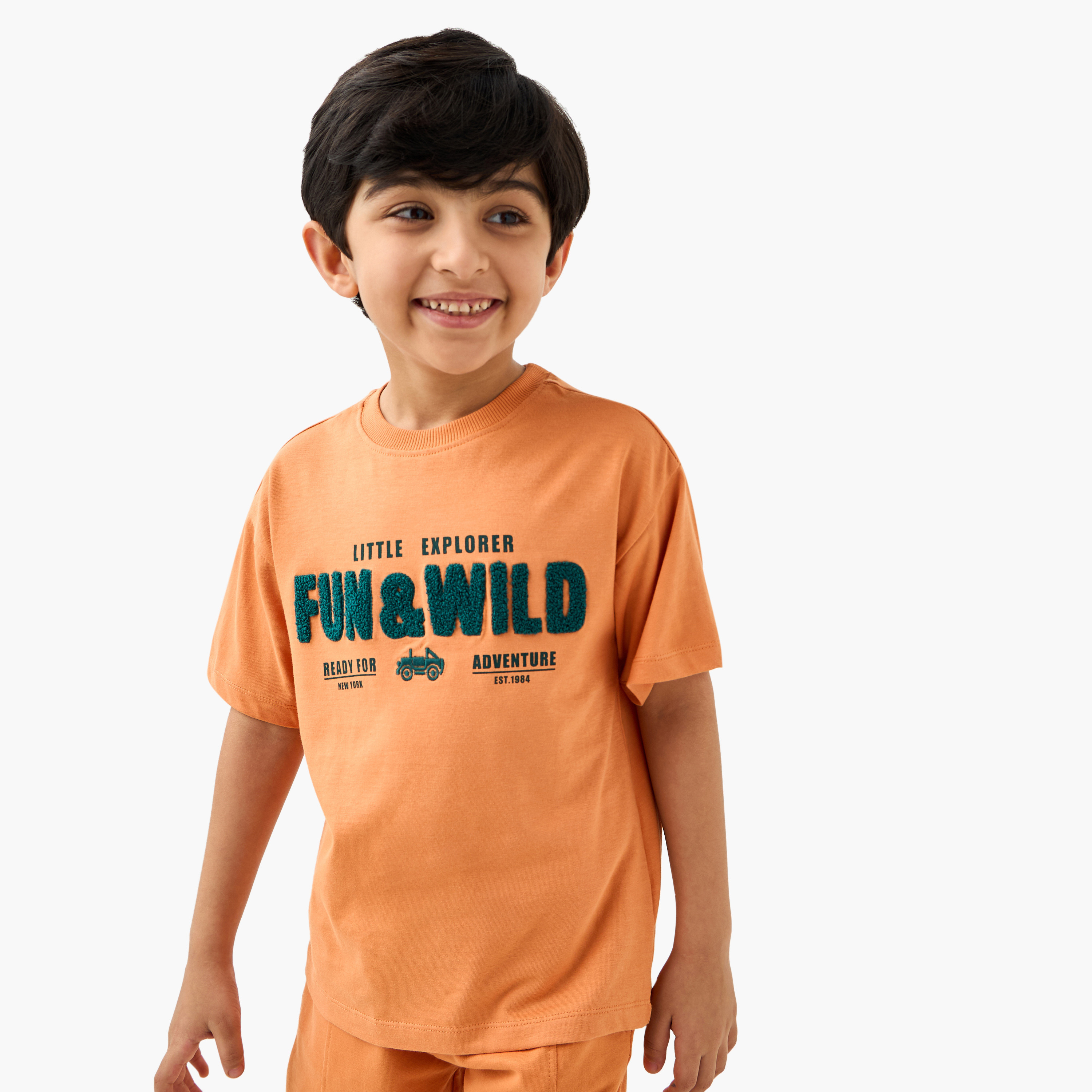 Juniors Embroidered T-shirt and Solid Shorts Set-boys-clothing-setsandcoords-image-2