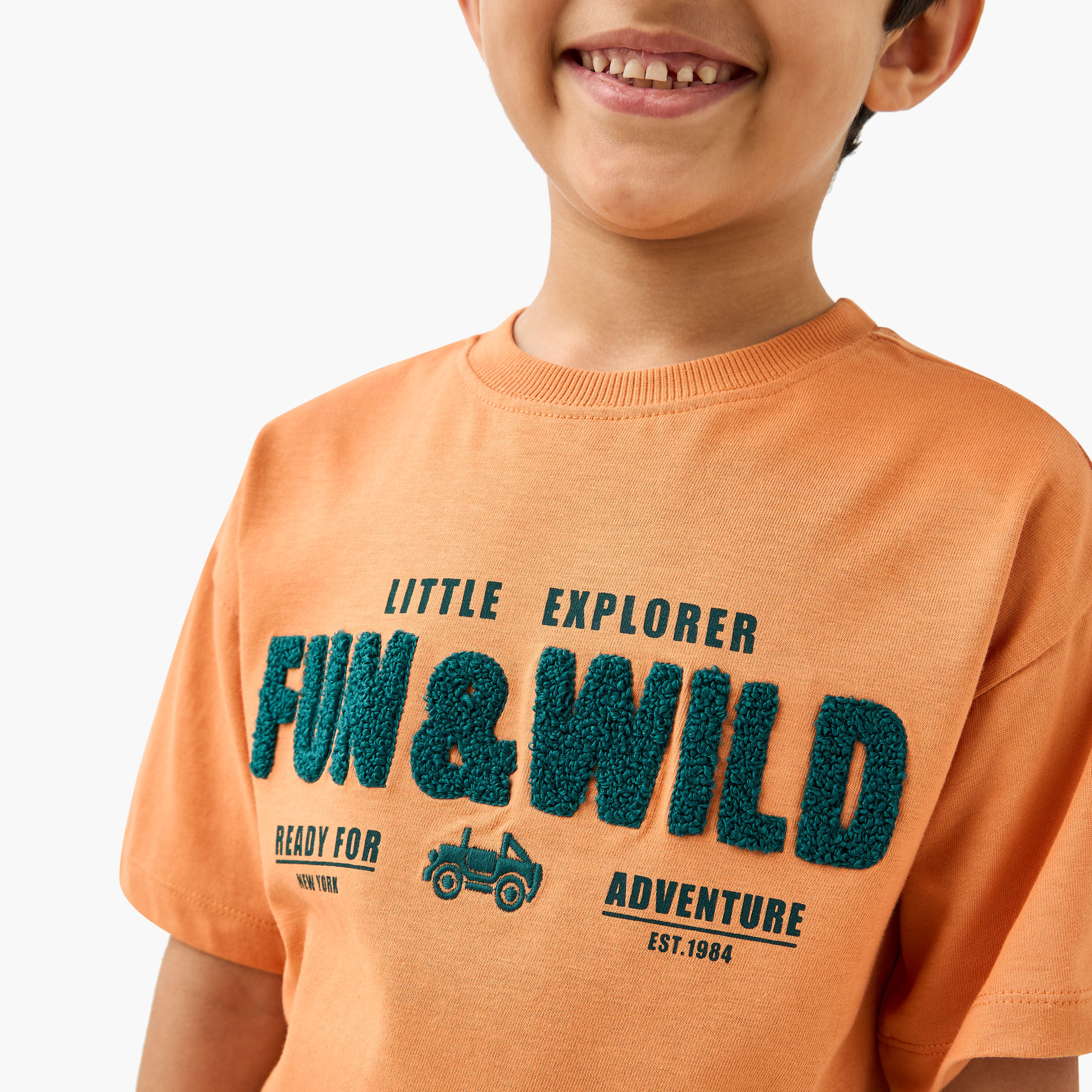 Juniors Embroidered T-shirt and Solid Shorts Set-boys-clothing-setsandcoords-image-5