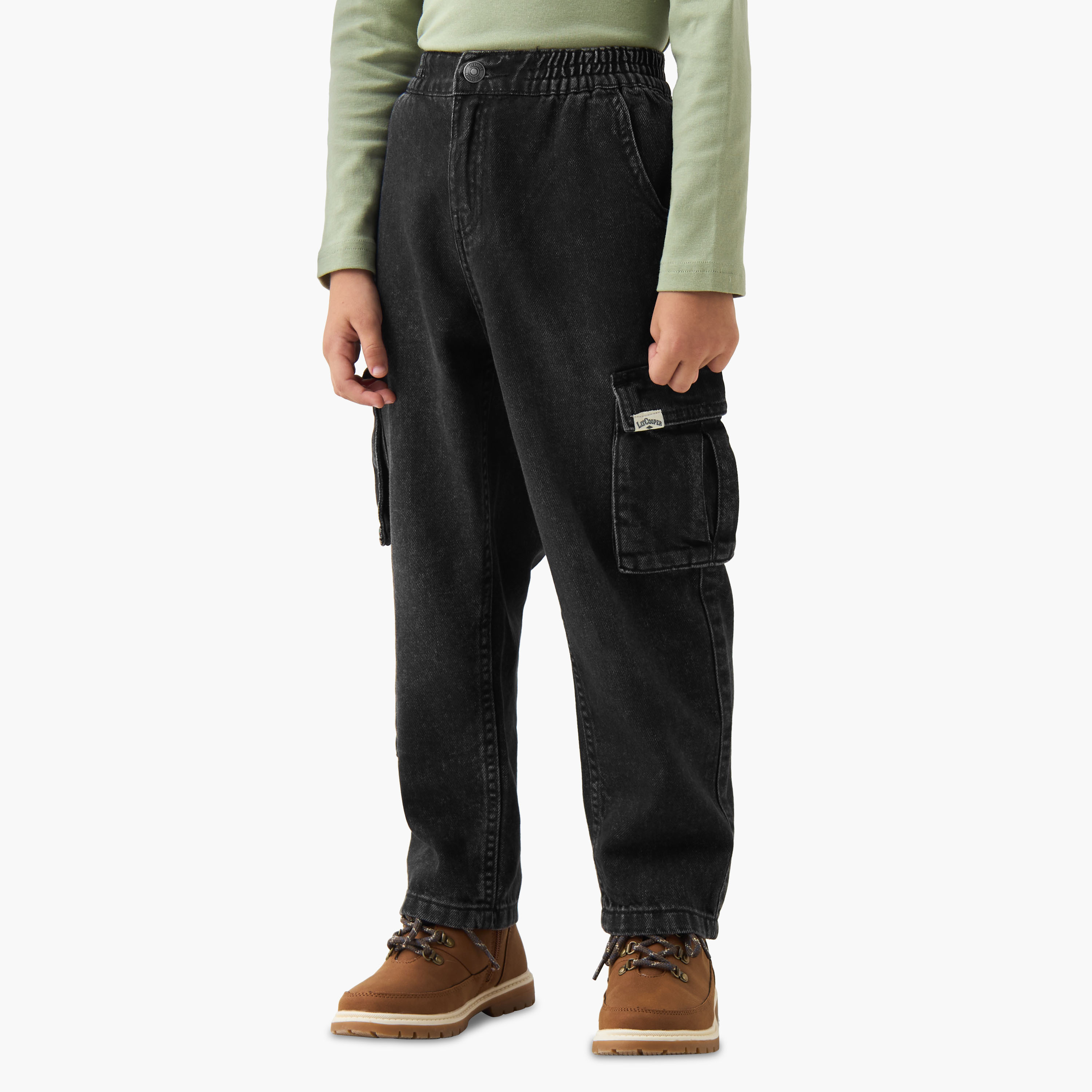 Juniors Boys Jeans with Cargo Pockets - Cotton - Elastic Waist - Regular Fit-baby-boys-clothing-bottoms-jeans-image-1