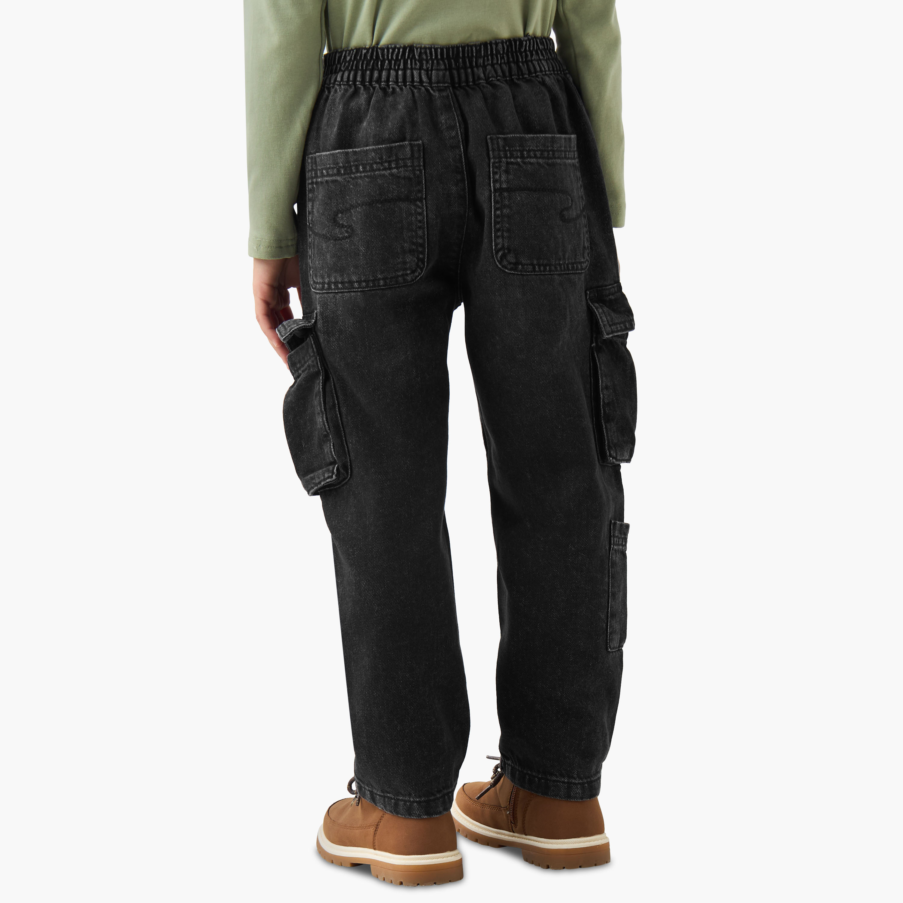 Juniors Boys Jeans with Cargo Pockets - Cotton - Elastic Waist - Regular Fit-baby-boys-clothing-bottoms-jeans-image-3