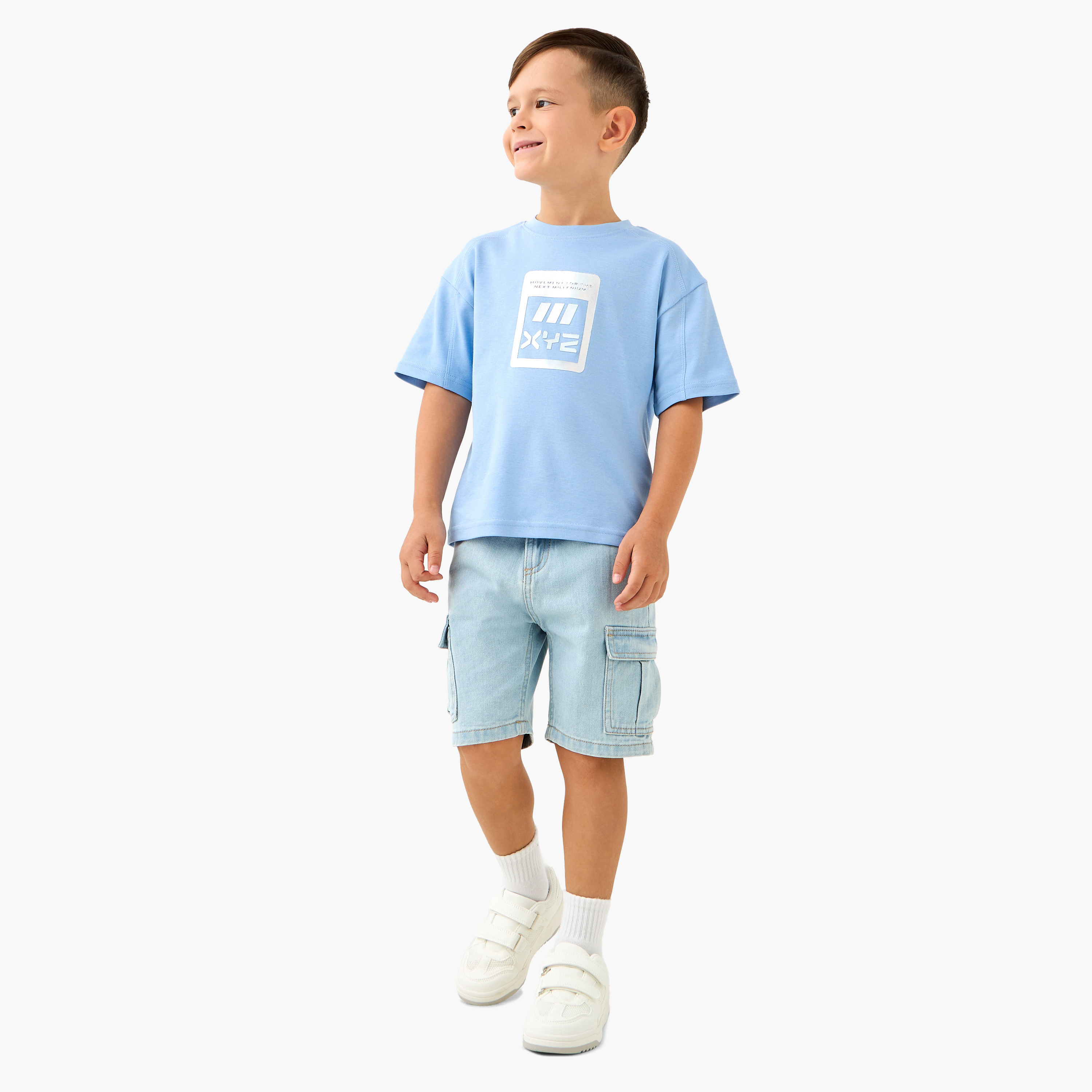 XYZ Logo Print Crew Neck T-shirt with Short Sleeves-sports-boys-clothing-tops-image-2