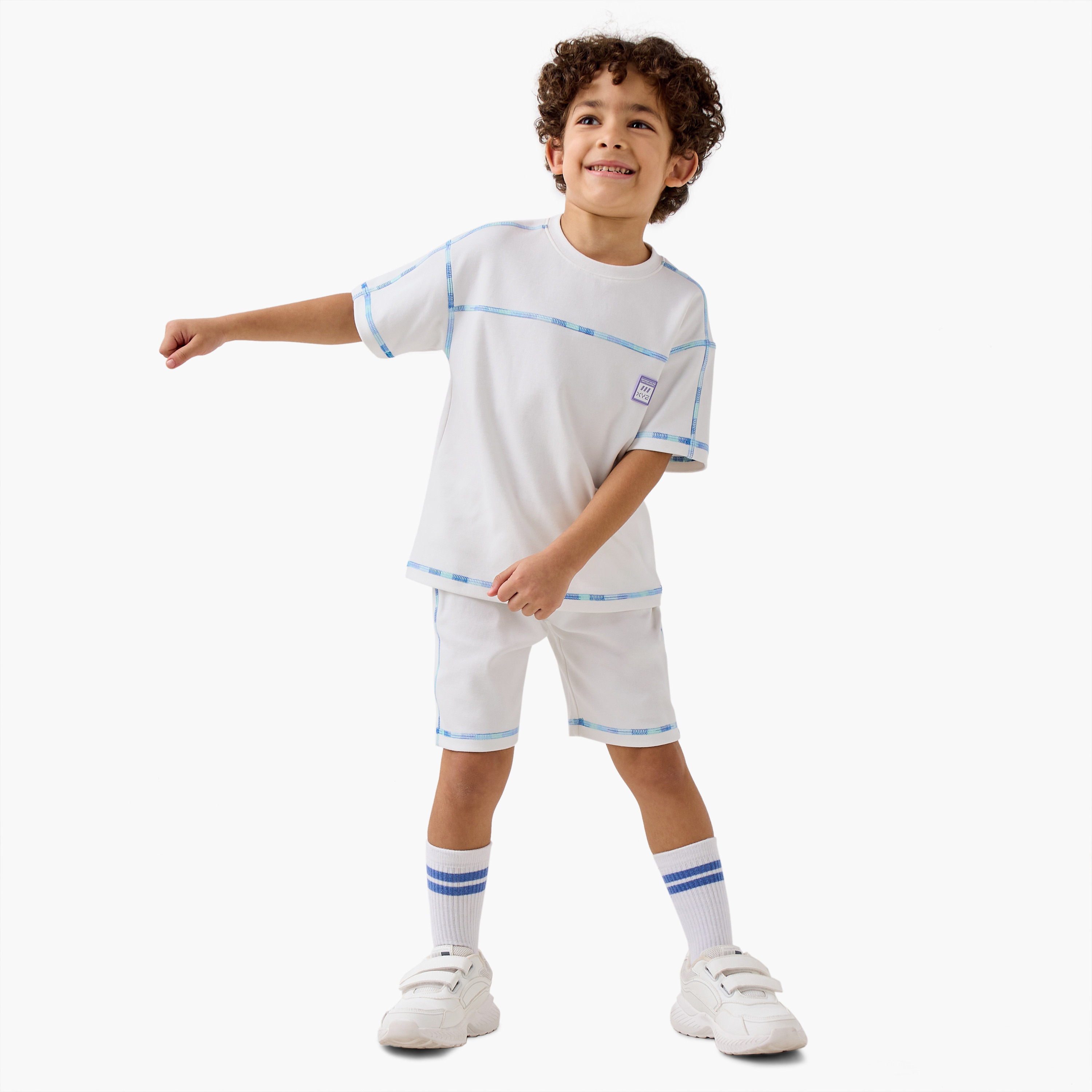 XYZ Contrast Stitch Detail T-shirt and Shorts Set-baby-boys-clothing-sportswear-sets-image-1