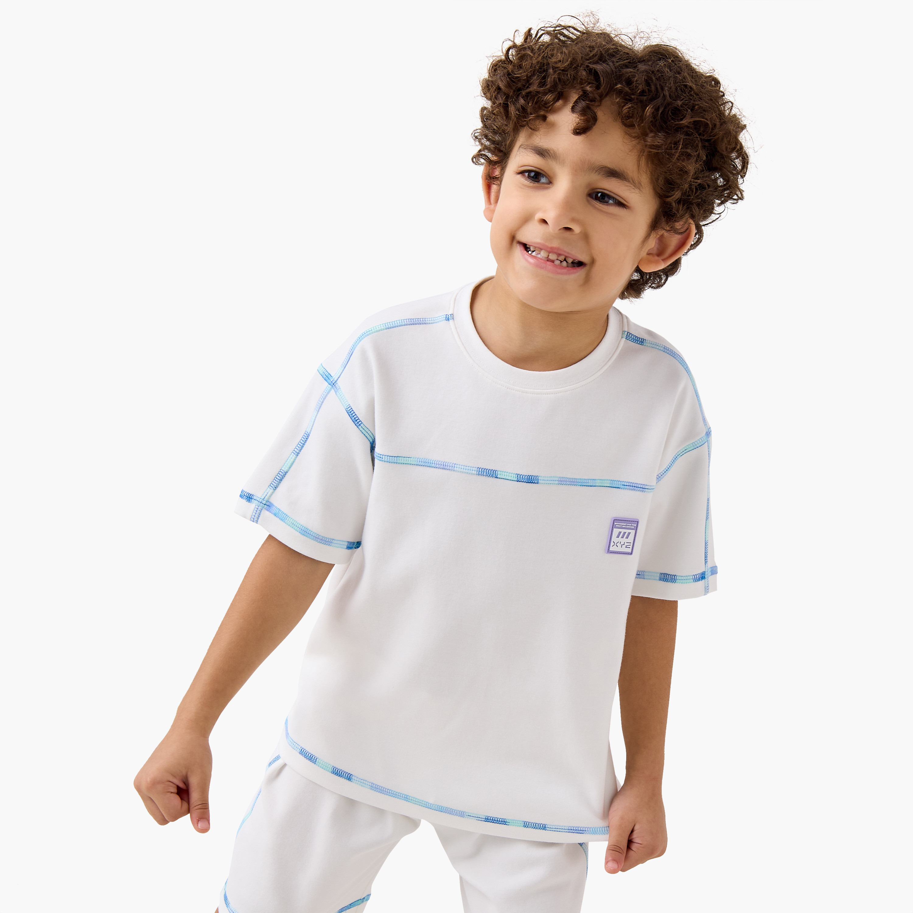 XYZ Contrast Stitch Detail T-shirt and Shorts Set-baby-boys-clothing-sportswear-sets-image-2