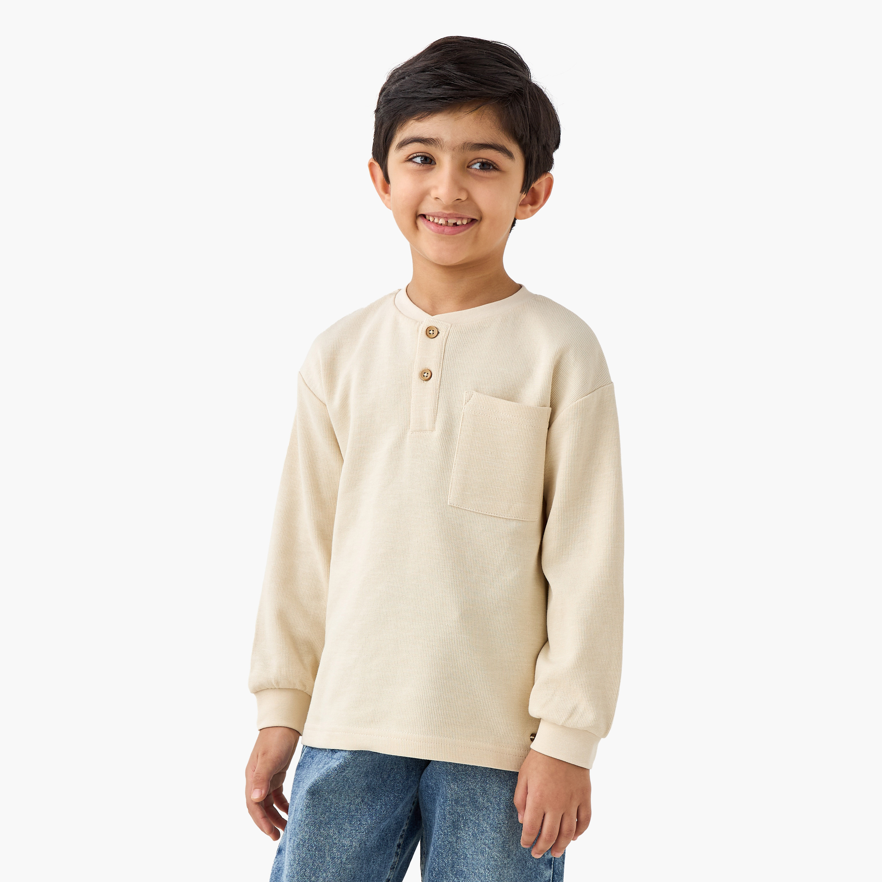 Eligo Textured Henley Neck T-shirt with Long Sleeves-boys-clothing-tshirtsandpolos-image-1