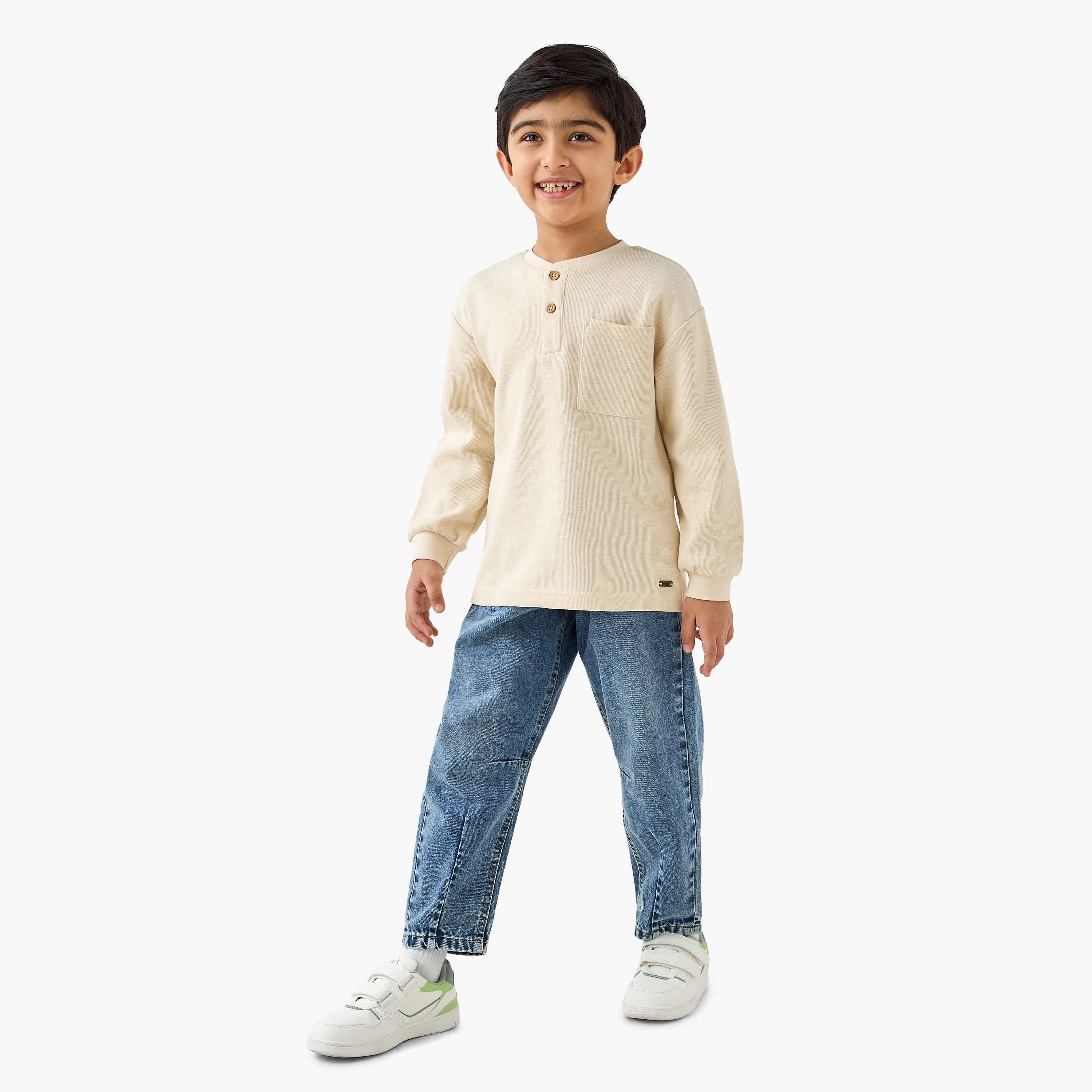 Eligo Textured Henley Neck T-shirt with Long Sleeves-boys-clothing-tshirtsandpolos-image-2
