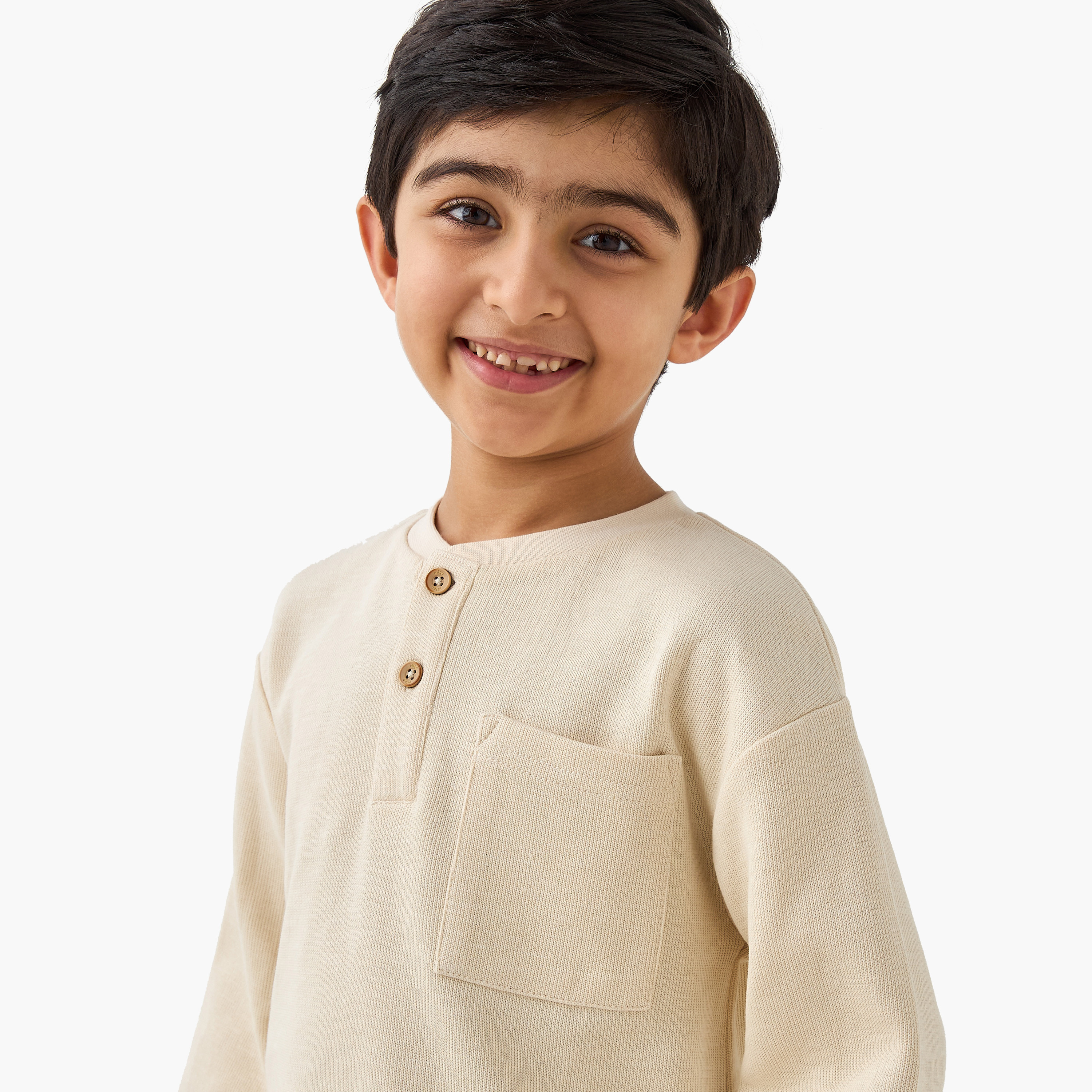 Eligo Textured Henley Neck T-shirt with Long Sleeves-boys-clothing-tshirtsandpolos-image-4