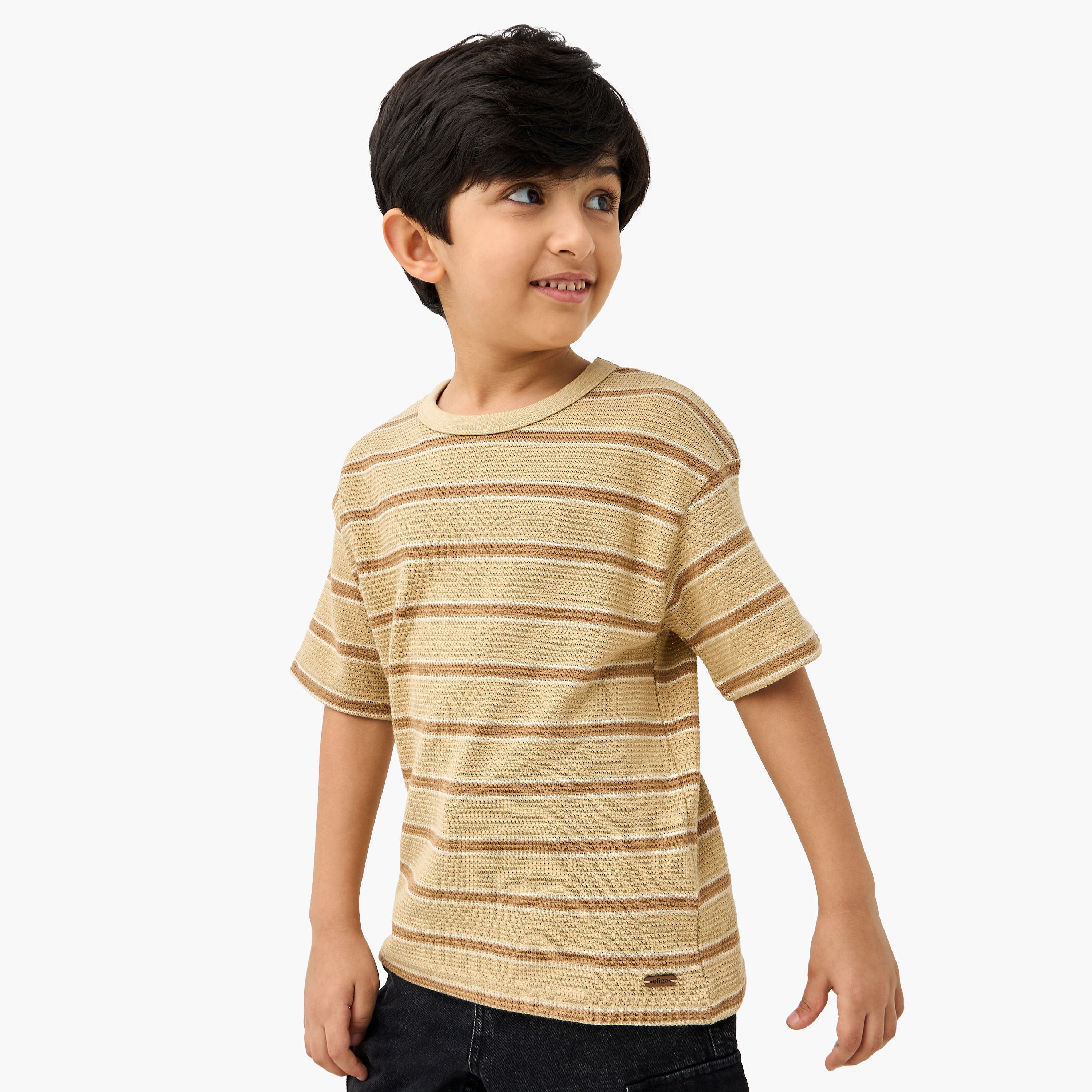 Eligo Striped Crew Neck T-shirt with Short Sleeves-boys-clothing-tshirtsandpolos-image-1