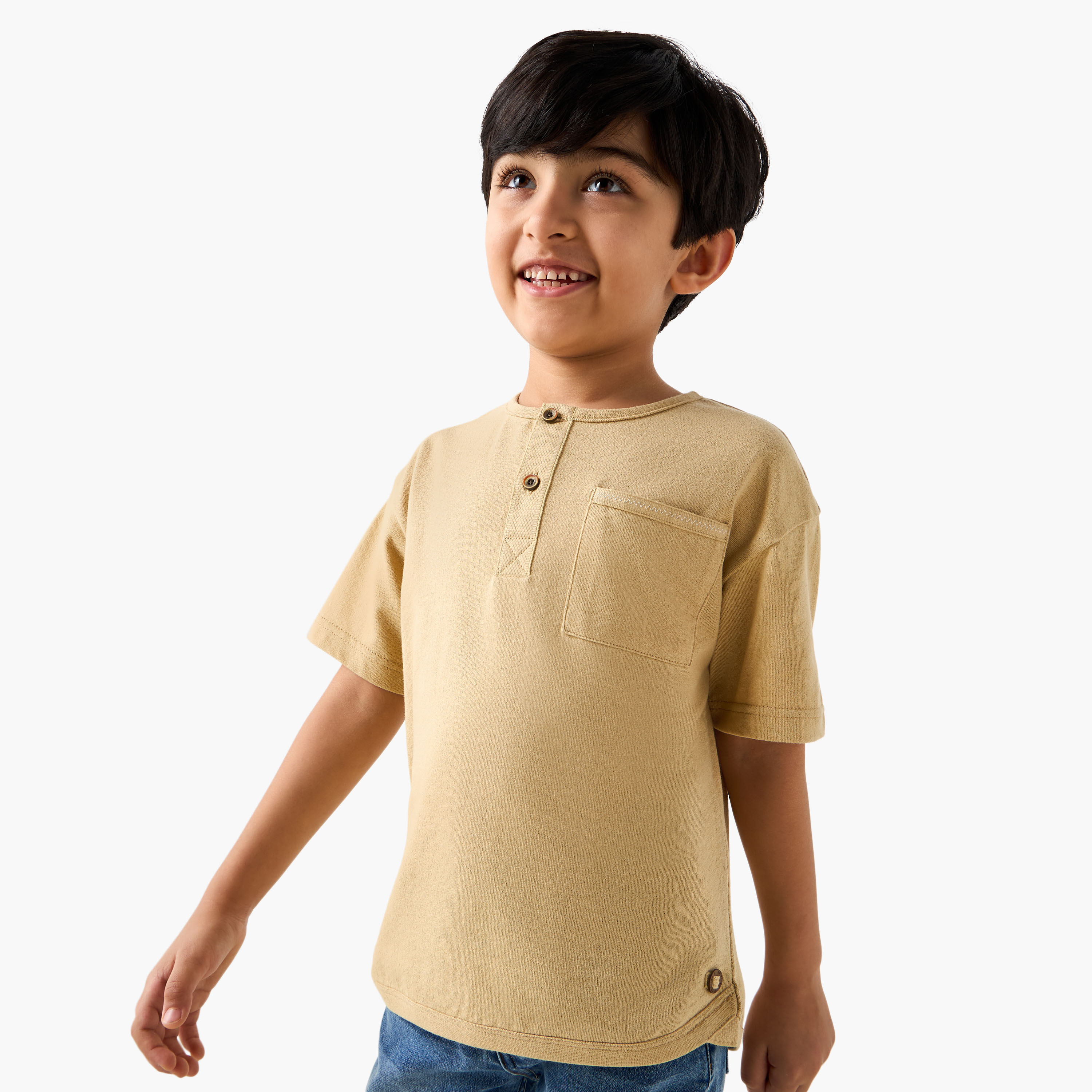 Eligo Solid Henley Neck T-shirt with Short Sleeves-boys-clothing-tshirtsandpolos-image-1