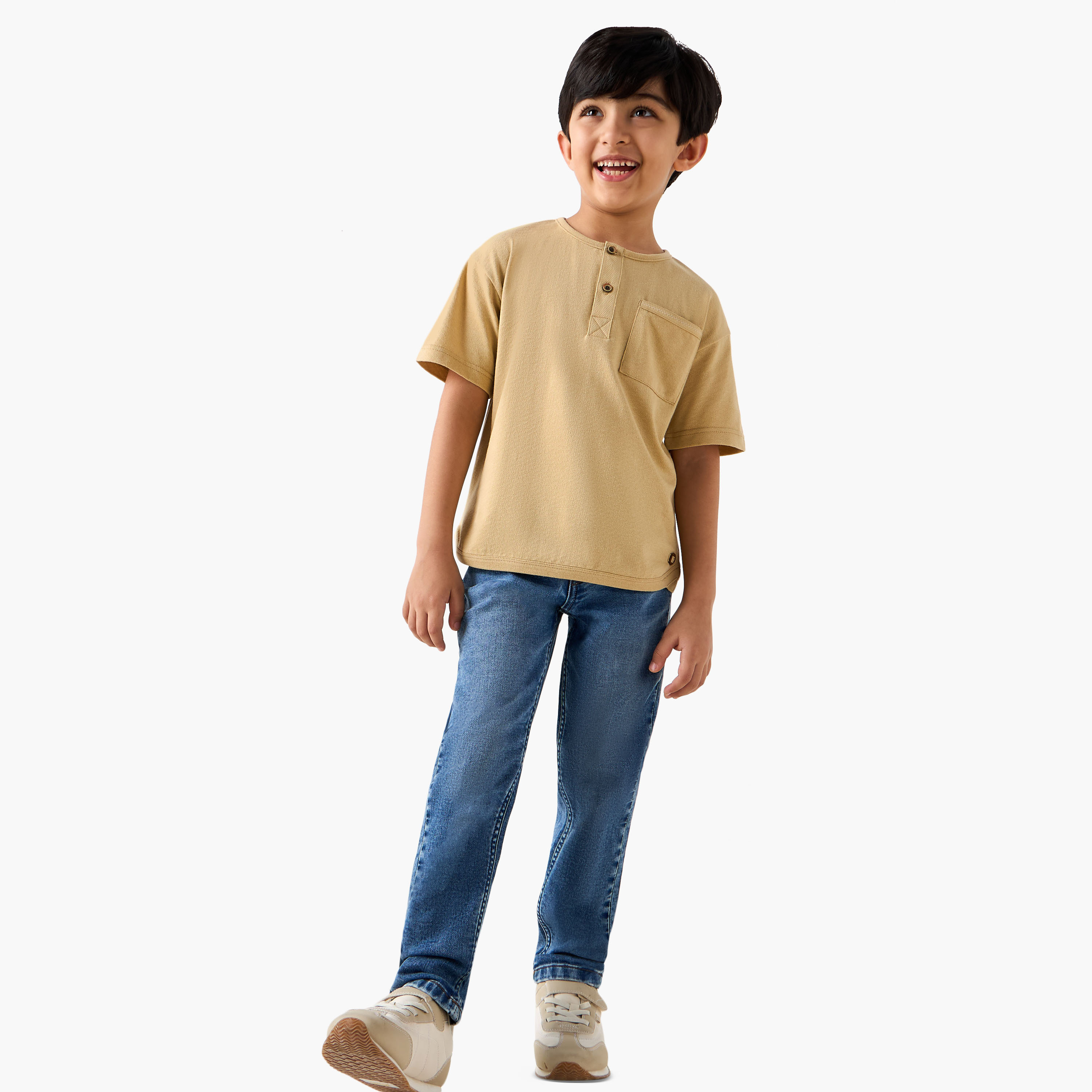 Eligo Solid Henley Neck T-shirt with Short Sleeves-boys-clothing-tshirtsandpolos-image-2