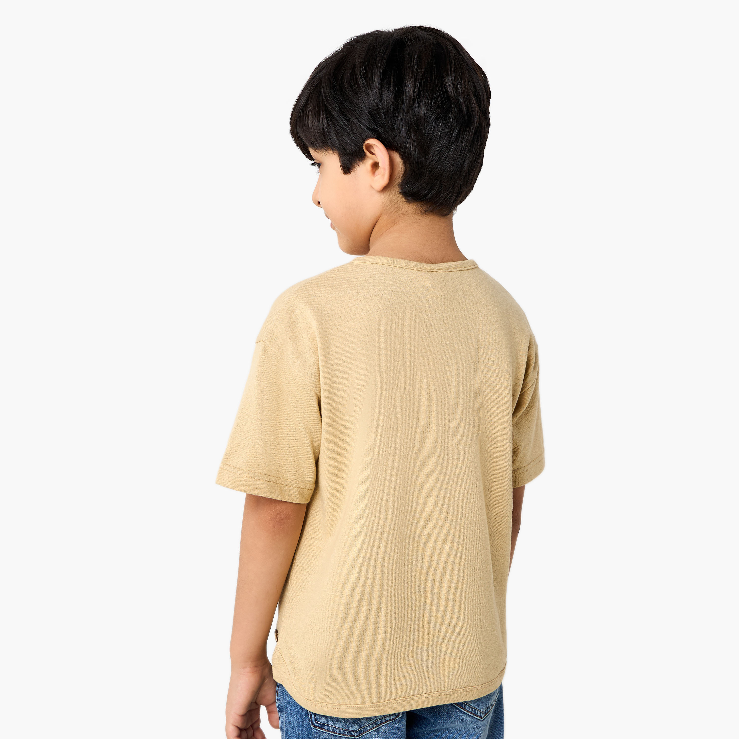 Eligo Solid Henley Neck T-shirt with Short Sleeves-boys-clothing-tshirtsandpolos-image-3