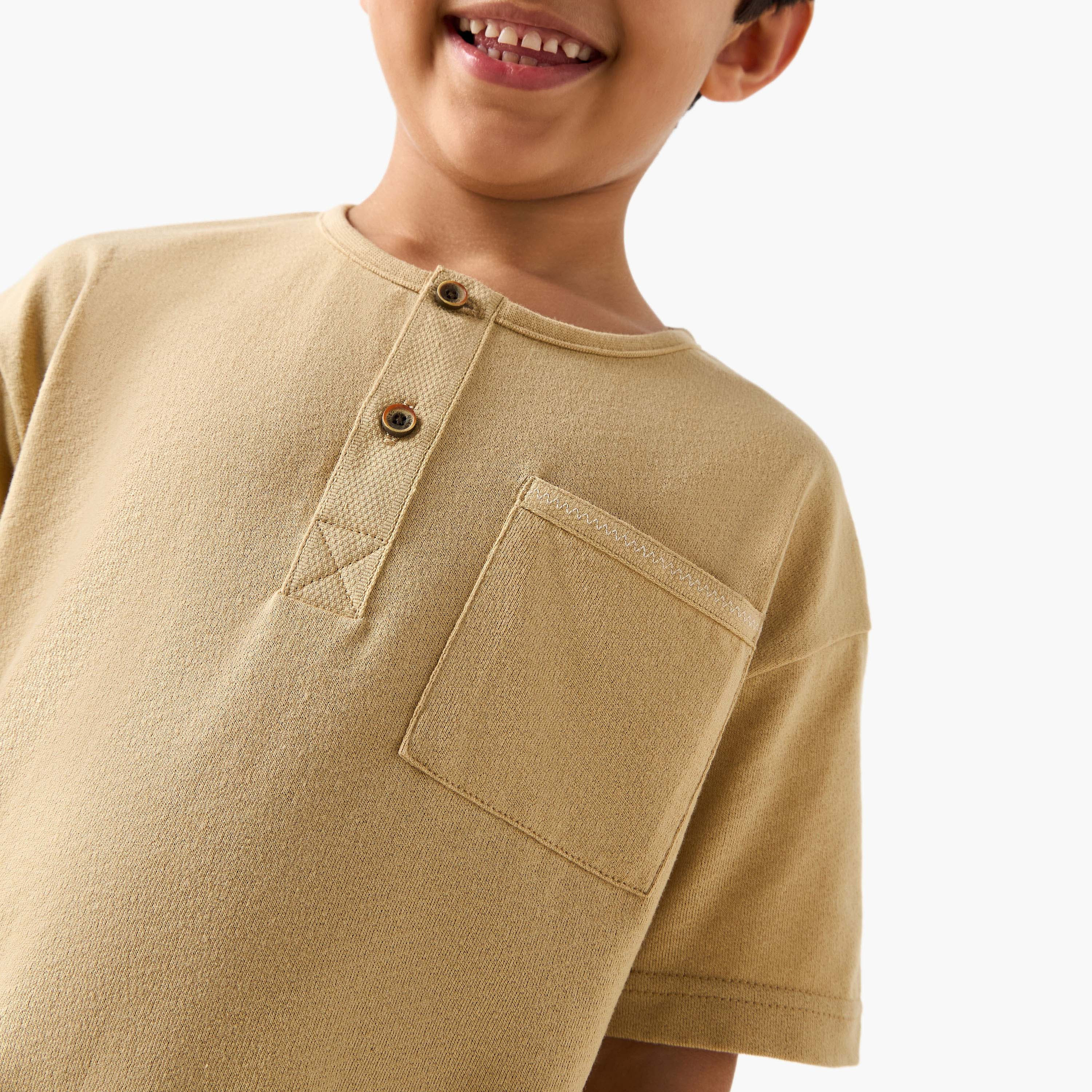 Eligo Solid Henley Neck T-shirt with Short Sleeves-boys-clothing-tshirtsandpolos-image-4