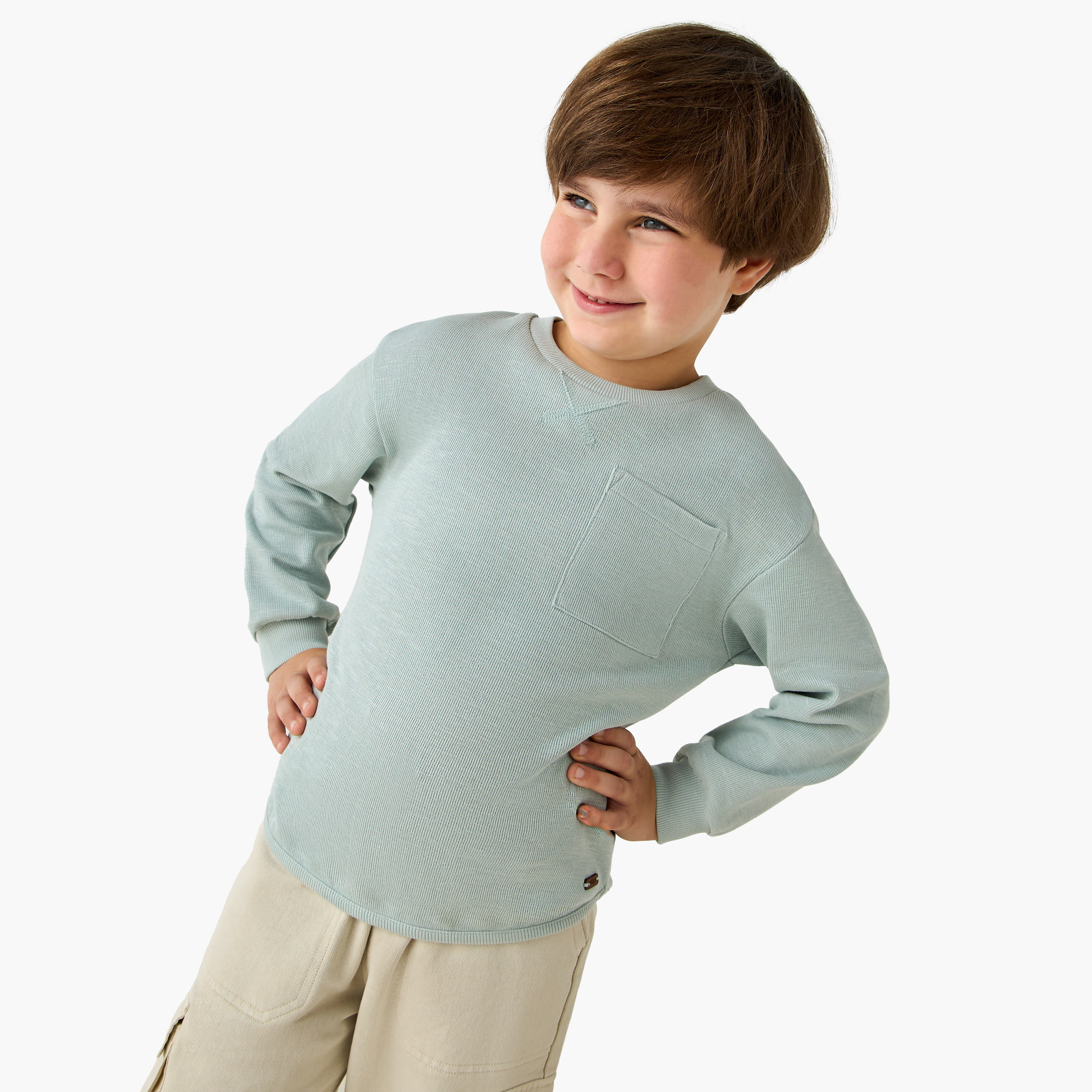 تيشيرت بياقة مستديرة للأولاد مع جيب على الصدر - قطن - بأكمام طويلة من إليجو-boys-clothing-sweatshirts-image-5